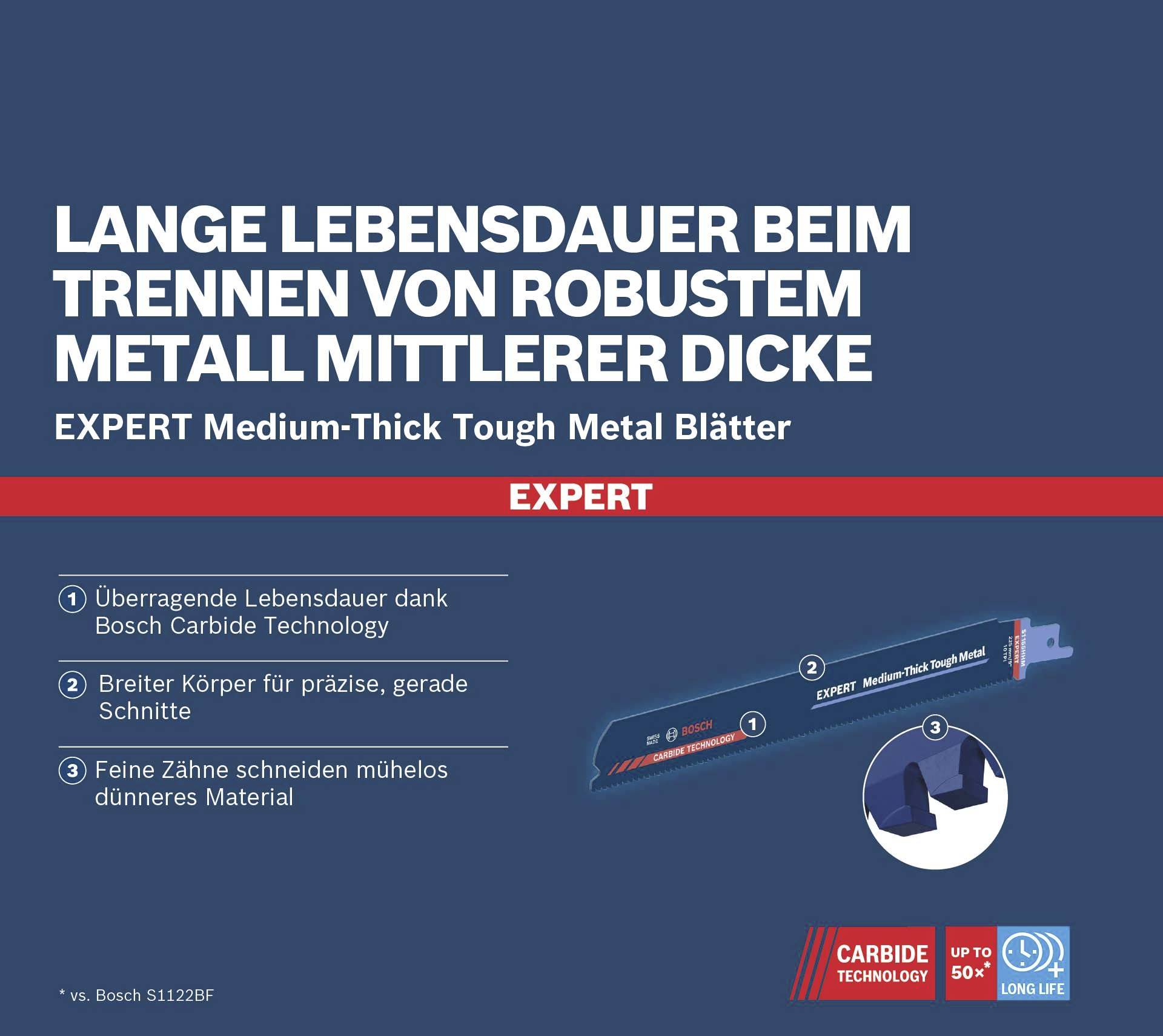 Bosch Accessories 2608900376 EXPERT ‘Medium-Thick Tough Metal’ S 1155 HHM Säbelsägeblatt, 10 Stück Sägeblatt-Länge 225mm 10St.