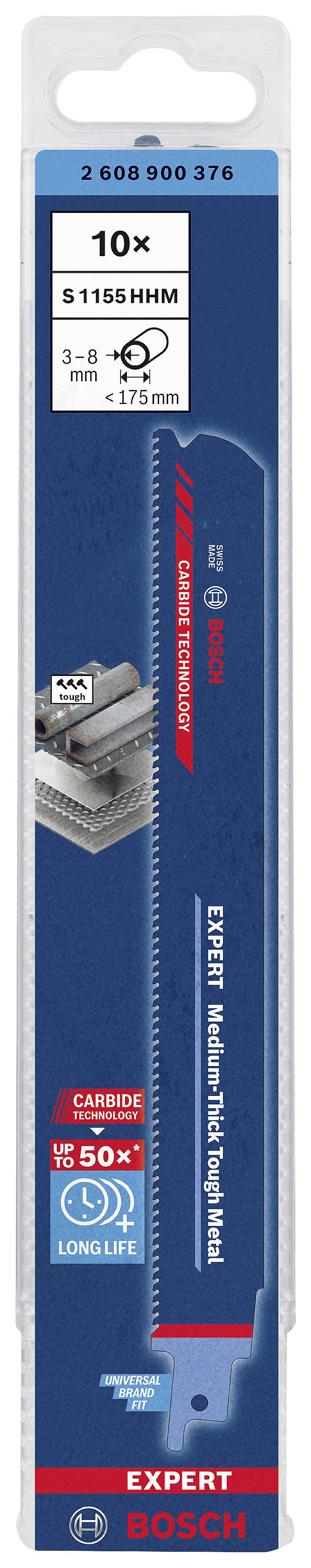 Bosch Accessories 2608900376 EXPERT ‘Medium-Thick Tough Metal’ S 1155 HHM Säbelsägeblatt, 10 Stück Sägeblatt-Länge 225 mm 10 St.