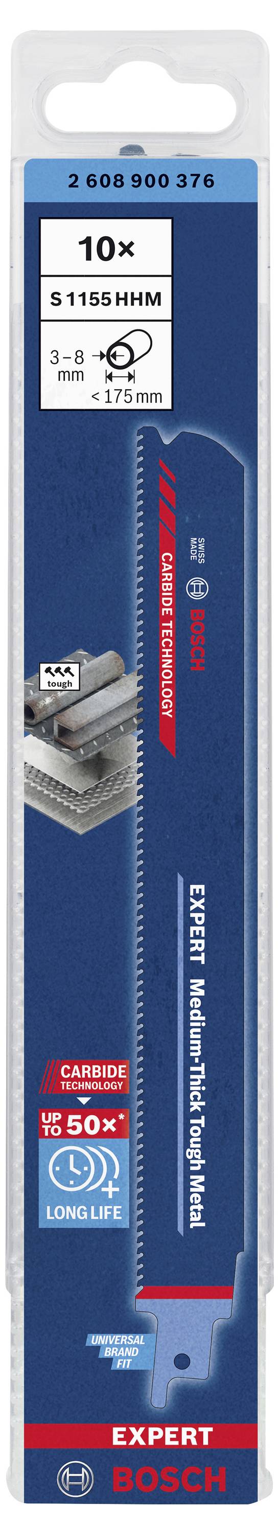Bosch Accessories 2608900376 EXPERT ‘Medium-Thick Tough Metal’ S 1155 HHM Säbelsägeblatt, 10 Stück Sägeblatt-Länge 225mm 10St.