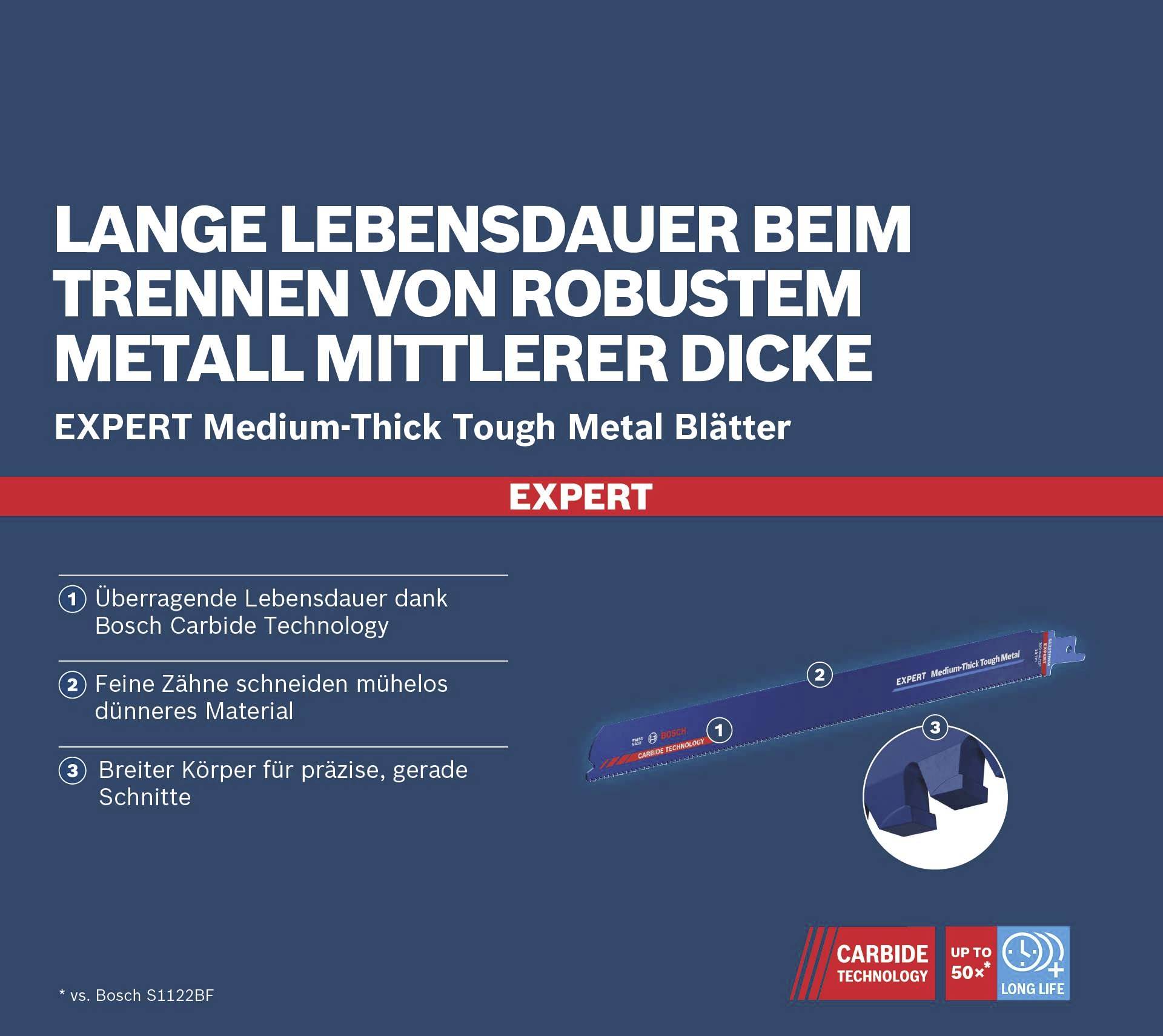 Bosch Accessories 2608900377 EXPERT ‘Medium-Thick Tough Metal’ S 1255 HHM Säbelsägeblatt, 1 Stück Sägeblatt-Länge 300 mm 1 St.