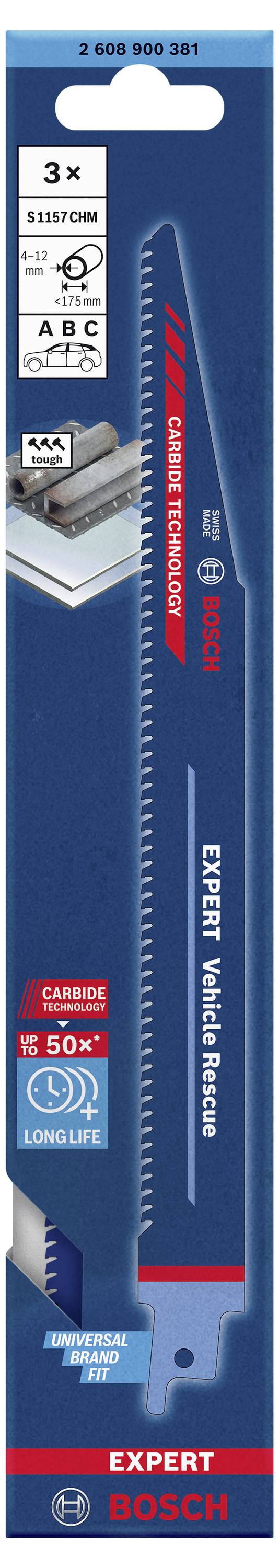 Bosch Accessories 2608900381 EXPERT ‘Vehicle Rescue’ S 1157 CHM Säbelsägeblatt, 3 Stück Sägeblatt-Länge 225 mm 3 St.