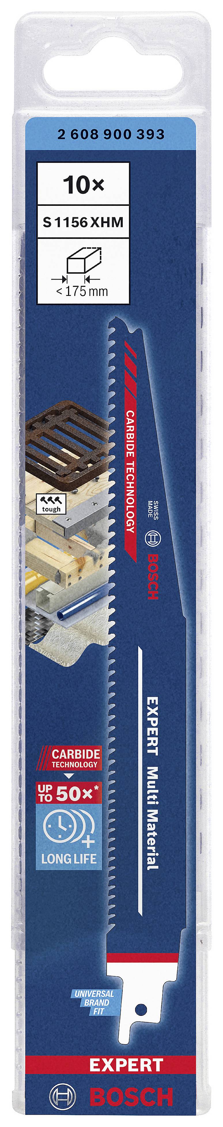 Bosch Accessories 2608900393 EXPERT ‘Multi Material’ S 1156 XHM Säbelsägeblatt, 10 Stück Sägeblatt-Länge 225 mm 10 St.