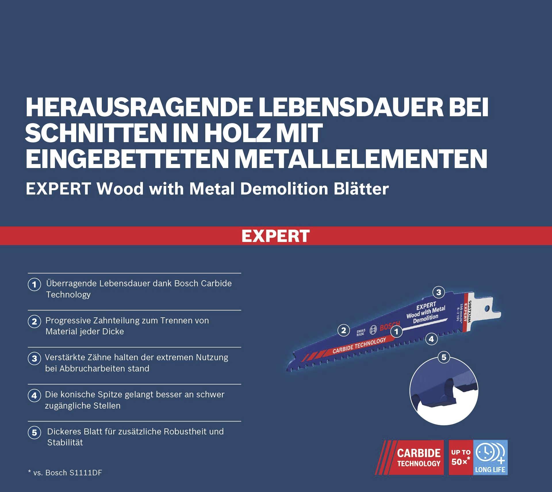 Bosch Accessories 2608900396 EXPERT ‘Wood with Metal Demolition’ S 967 XHM Säbelsägeblatt, 1 Stück Sägeblatt-Länge 150 mm 1 St.
