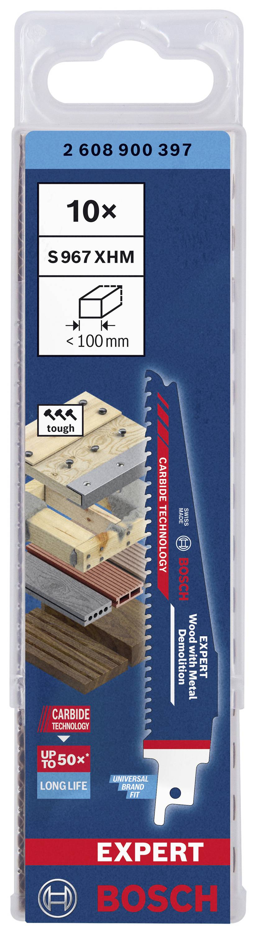 Bosch Accessories 2608900397 EXPERT ‘Wood with Metal Demolition’ S 967 XHM Säbelsägeblatt, 10 Stück Sägeblatt-Länge 150mm 10St.