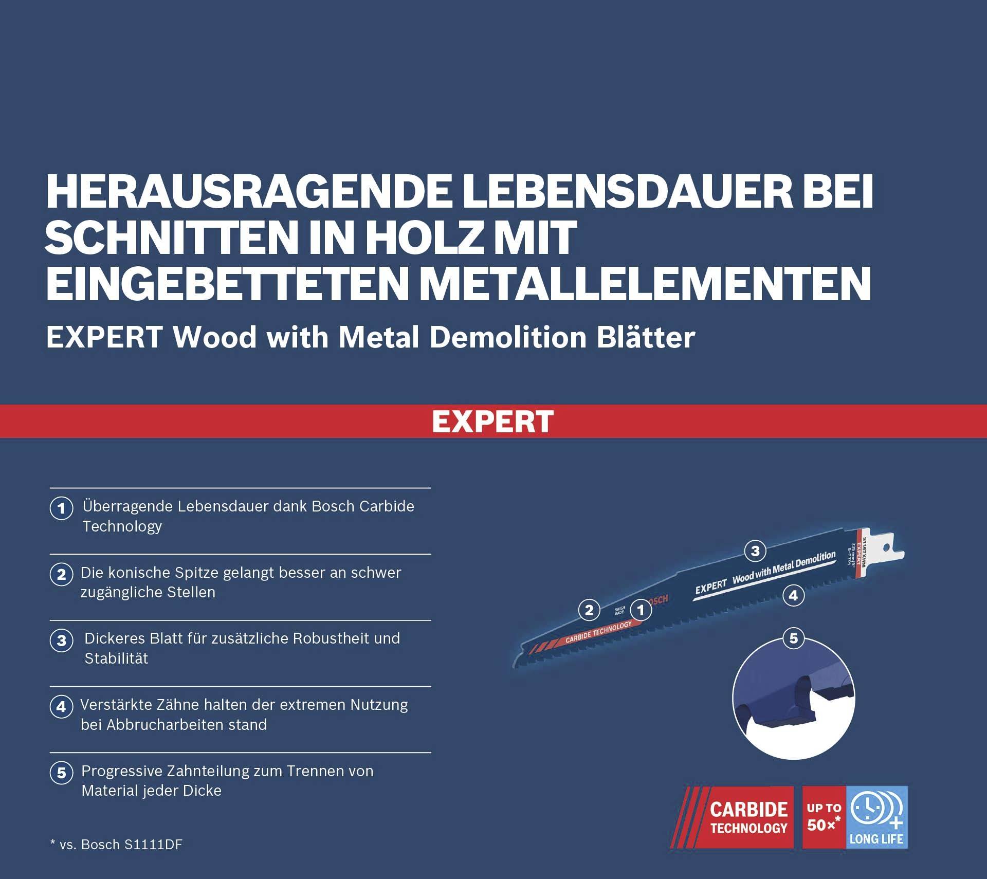 Bosch Accessories 2608900400 EXPERT ‘Wood with Metal Demolition’ S 1167 XHM Säbelsägeblatt, 10 Stück Sägeblatt-Länge 225 mm 10 St.