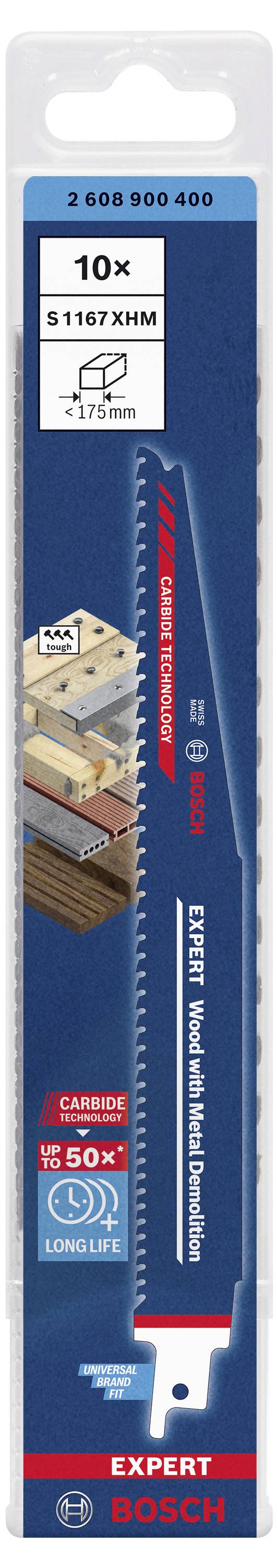 Bosch Accessories 2608900400 EXPERT ‘Wood with Metal Demolition’ S 1167 XHM Säbelsägeblatt, 10 Stück Sägeblatt-Länge 225 mm 10 St.