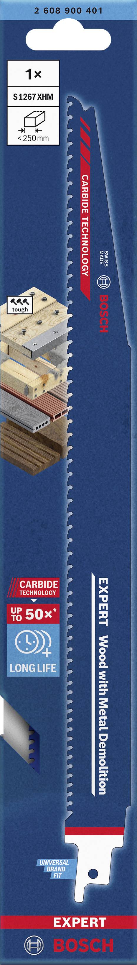 Bosch Accessories 2608900401 EXPERT ‘Wood with Metal Demolition’ S 1267 XHM Säbelsägeblatt, 1 Stück Sägeblatt-Länge 300 mm 1 St.
