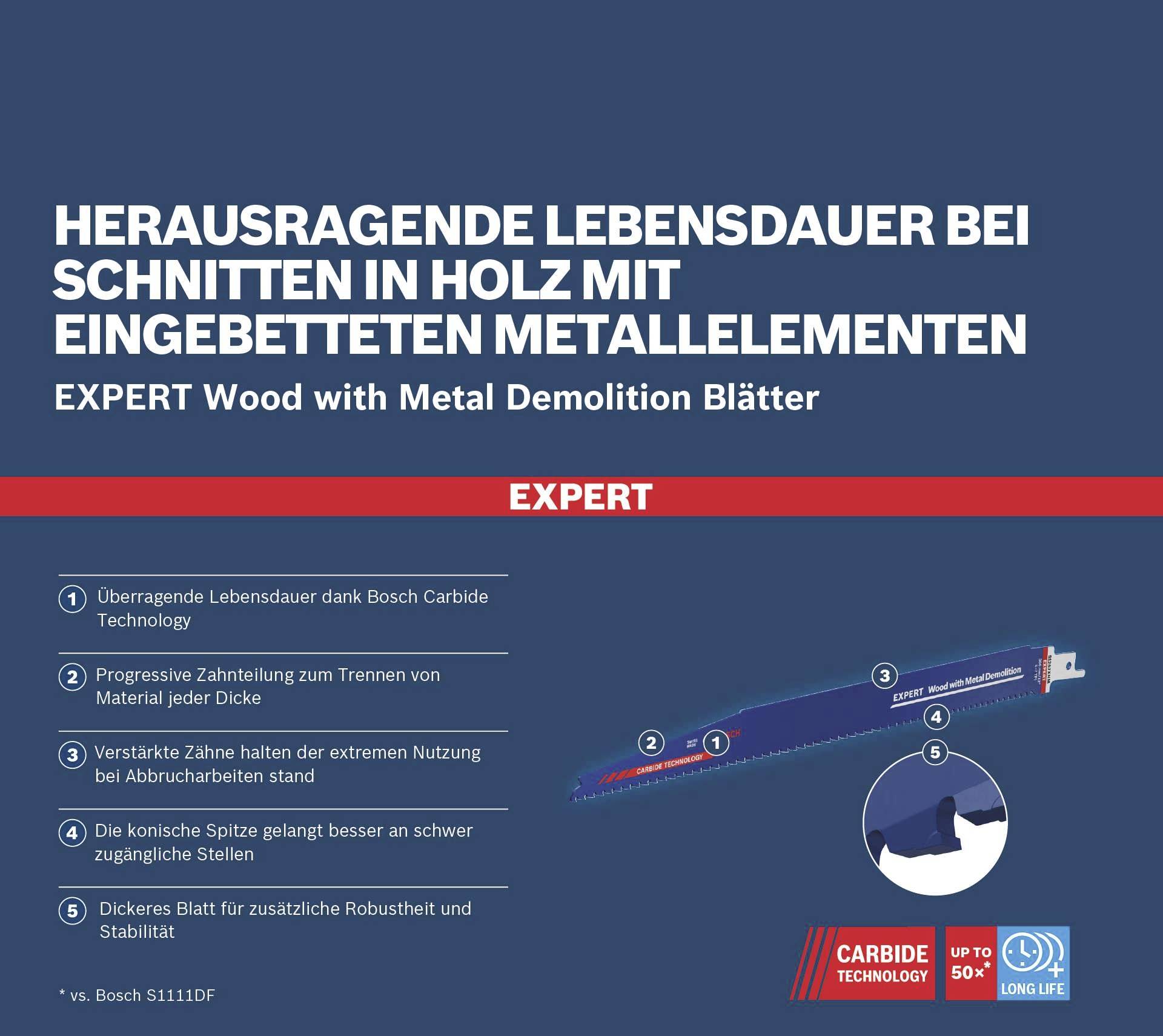 Bosch Accessories 2608900402 EXPERT ‘Wood with Metal Demolition’ S 1267 XHM Säbelsägeblatt, 10 Stück Sägeblatt-Länge 300 mm 10 St.
