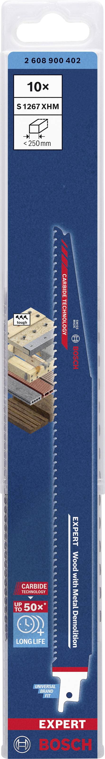 Bosch Accessories 2608900402 EXPERT ‘Wood with Metal Demolition’ S 1267 XHM Säbelsägeblatt, 10 Stück Sägeblatt-Länge 300 mm 10 St.