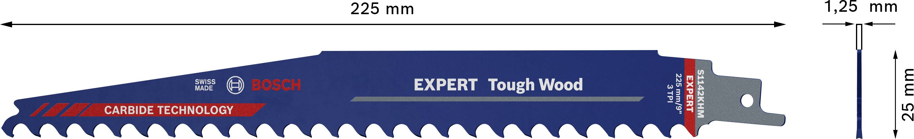 Bosch Accessories 2608900404 EXPERT ‘Tough Wood’ S 1142 KHM Säbelsägeblatt, 3 Stück Sägeblatt-Länge 225 mm 3 St.