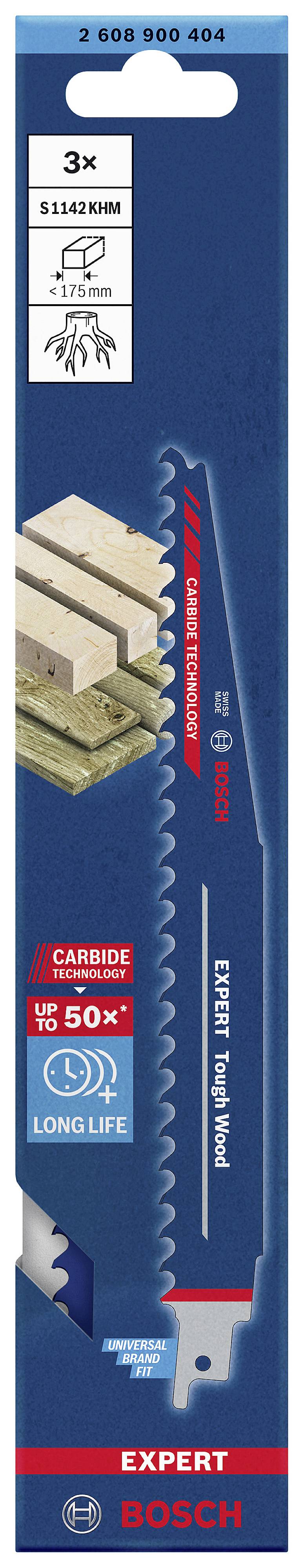 Bosch Accessories 2608900404 EXPERT ‘Tough Wood’ S 1142 KHM Säbelsägeblatt, 3 Stück Sägeblatt-Länge 225 mm 3 St.