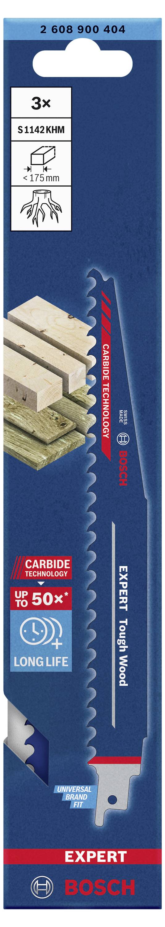 Bosch Accessories 2608900404 EXPERT ‘Tough Wood’ S 1142 KHM Säbelsägeblatt, 3 Stück Sägeblatt-Länge 225 mm 3 St.