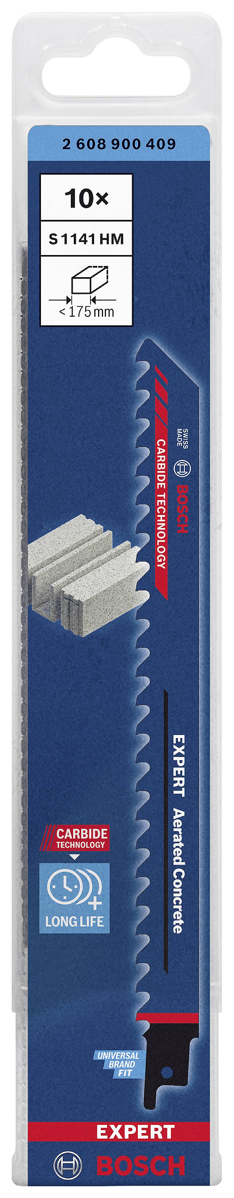 Bosch Accessories 2608900409 EXPERT ‘Aerated Concrete’ S 1141 HM Säbelsägeblatt, 10 Stück Sägeblatt-Länge 225 mm 10 St.