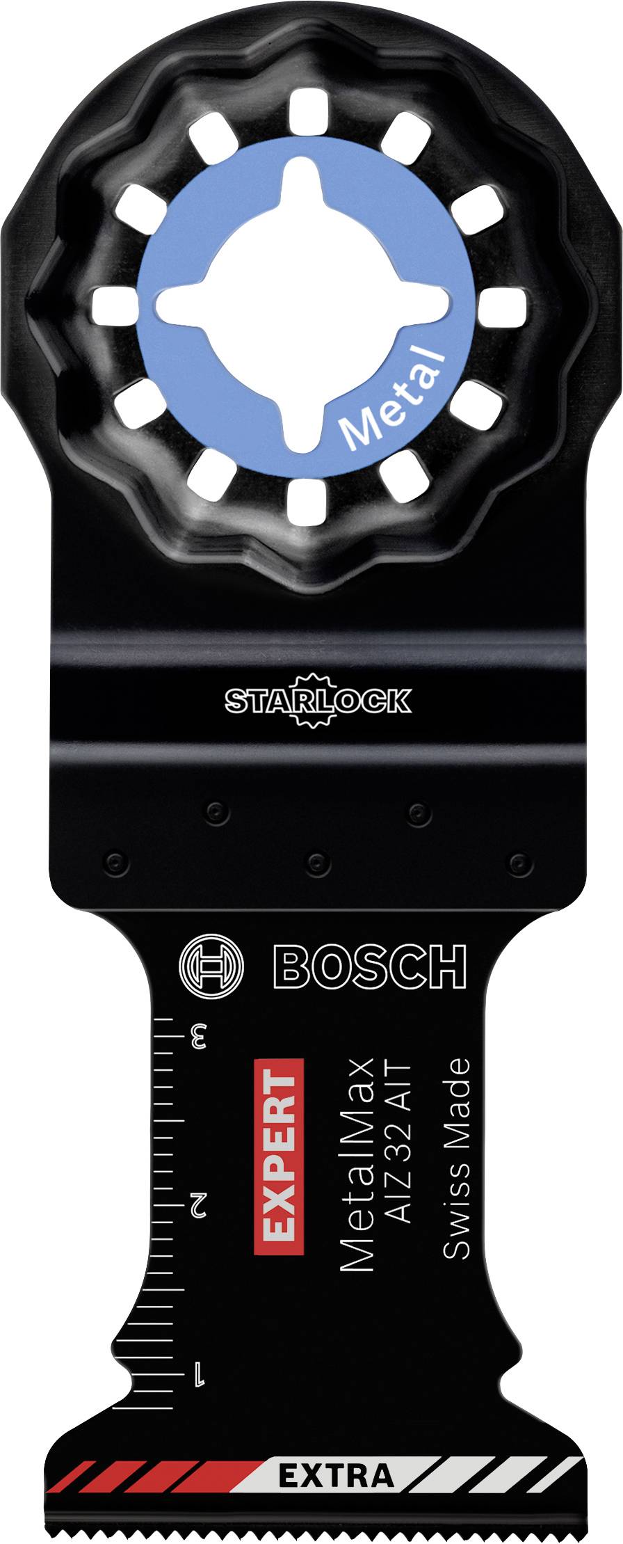 Sägeblatt mit Starlock-Aufnahme, Marke Bosch, beschriftet mit 'Metal Max AIZ 32 AIT', geeignet für Metallbearbeitung.