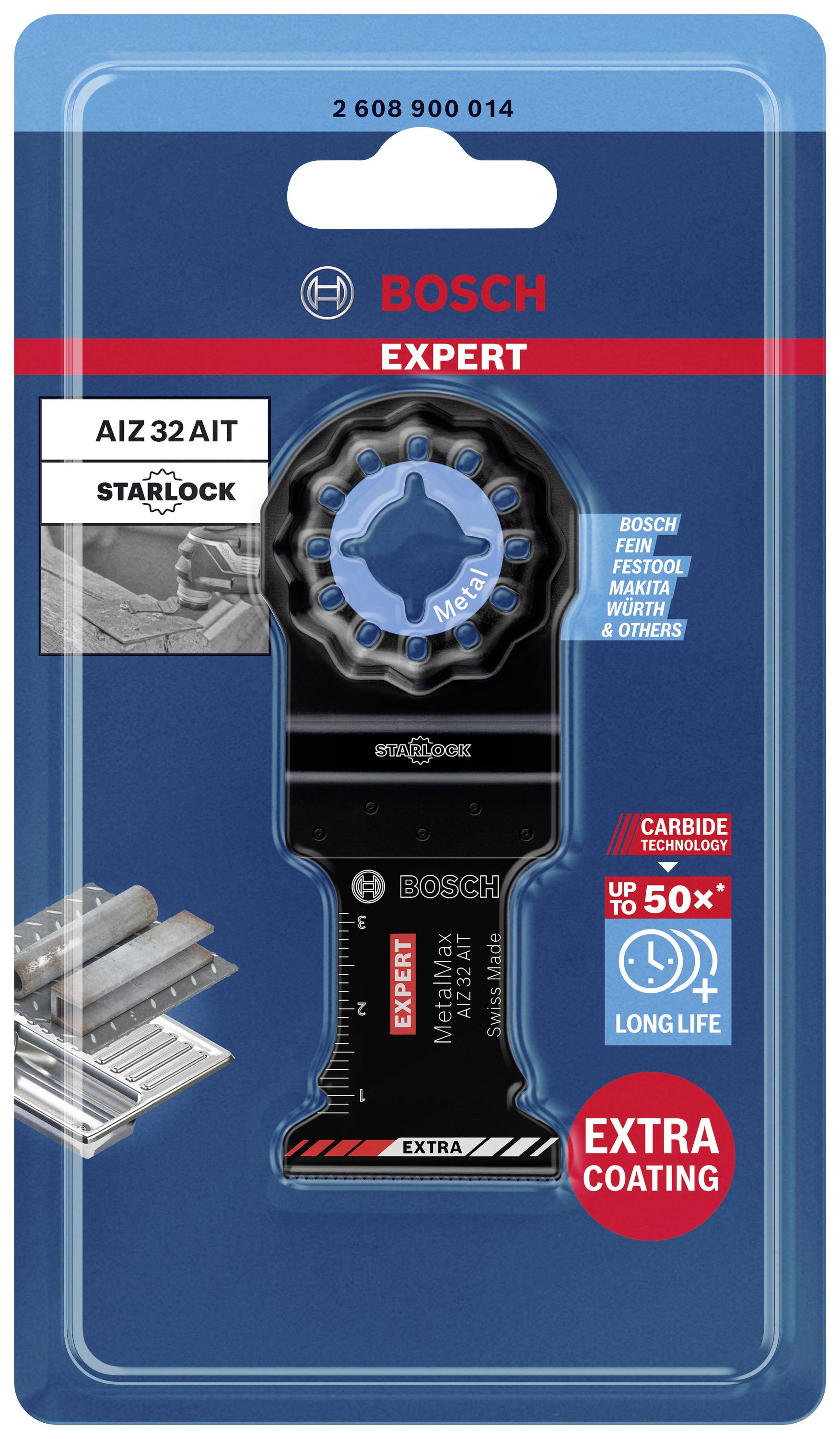 Eine Bosch Expert Sägeblattverpackung, Modell AIZ 32 AIT. Geeignet für Metallbearbeitung, mit Starlock-Aufnahme und hoher Langlebigkeit.