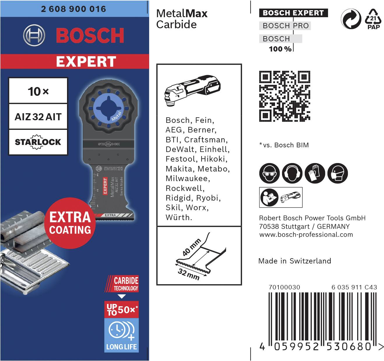 Bosch Accessories 2608900016 EXPERT MetalMax AIZ 32 AIT Carbide Tauchsägeblatt 10teilig 10St.