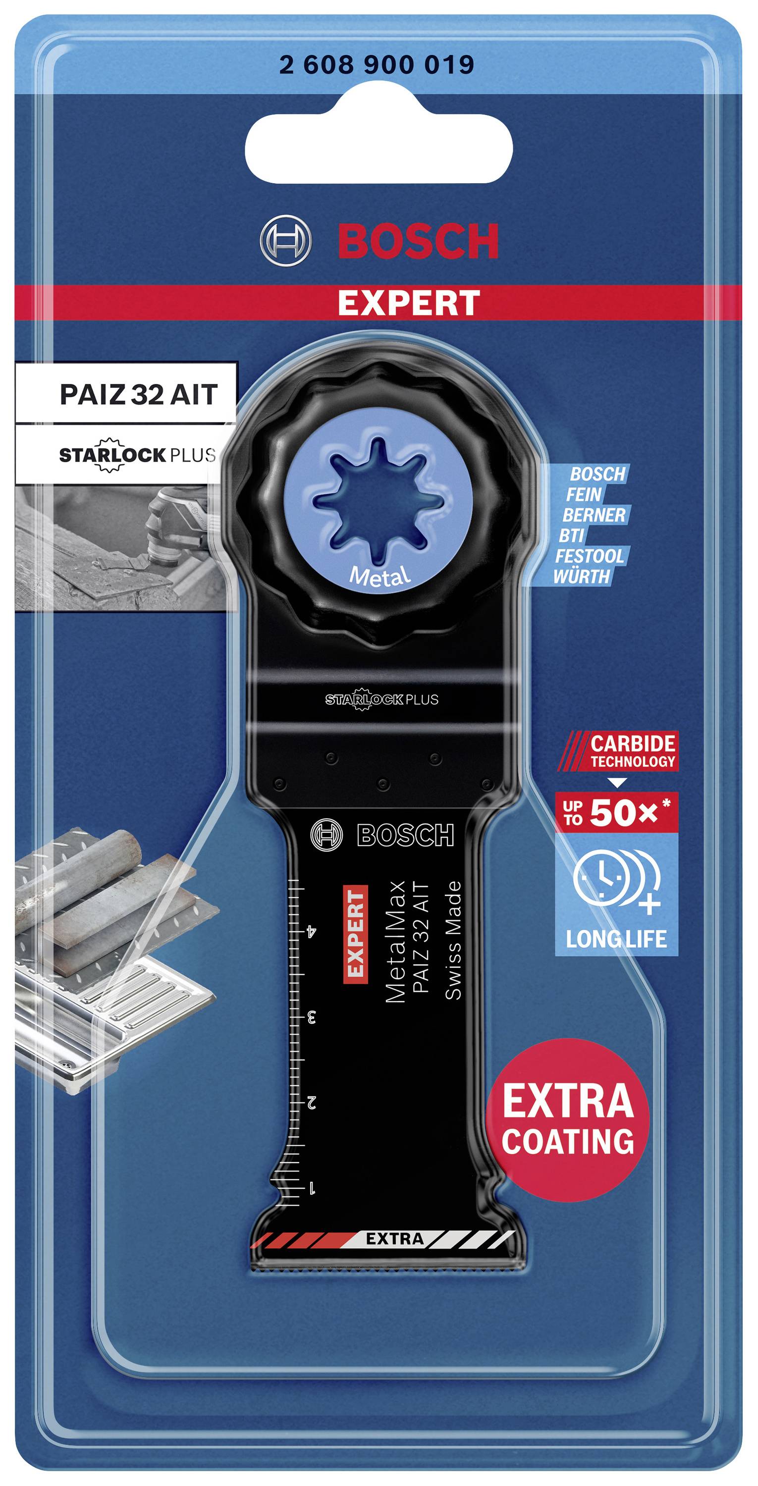 Bosch Starlock Plus Sägeblatt für Metall, extra Beschichtung, erhöht die Haltbarkeit um das 50-fache, für präzises Schneiden.