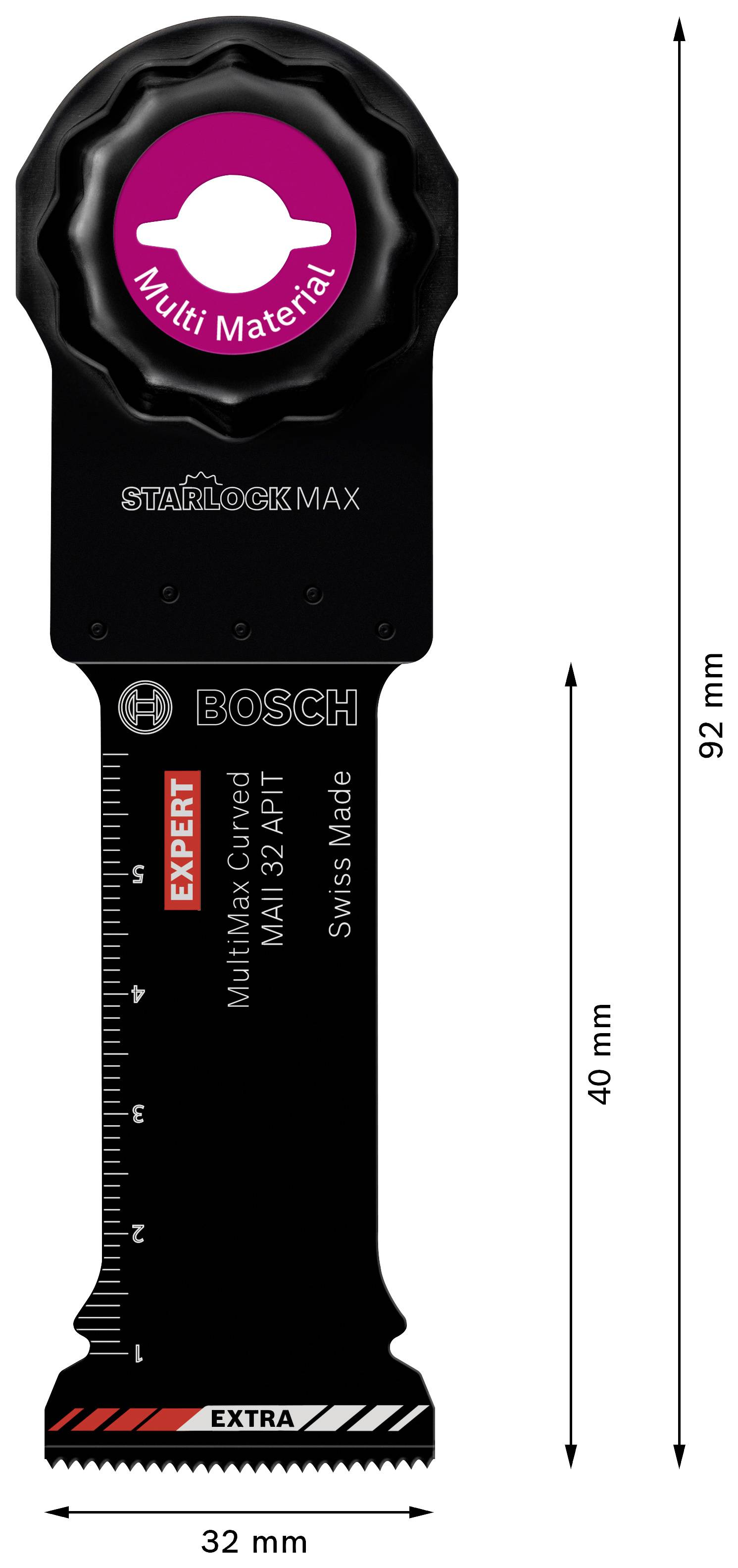 Sägeblatt für Multimaterial von Bosch, Länge 92 mm, Breite 32 mm. StarlockMax kompatibel. Eignet sich für präzise Schnitte in verschiedenen Materialien.