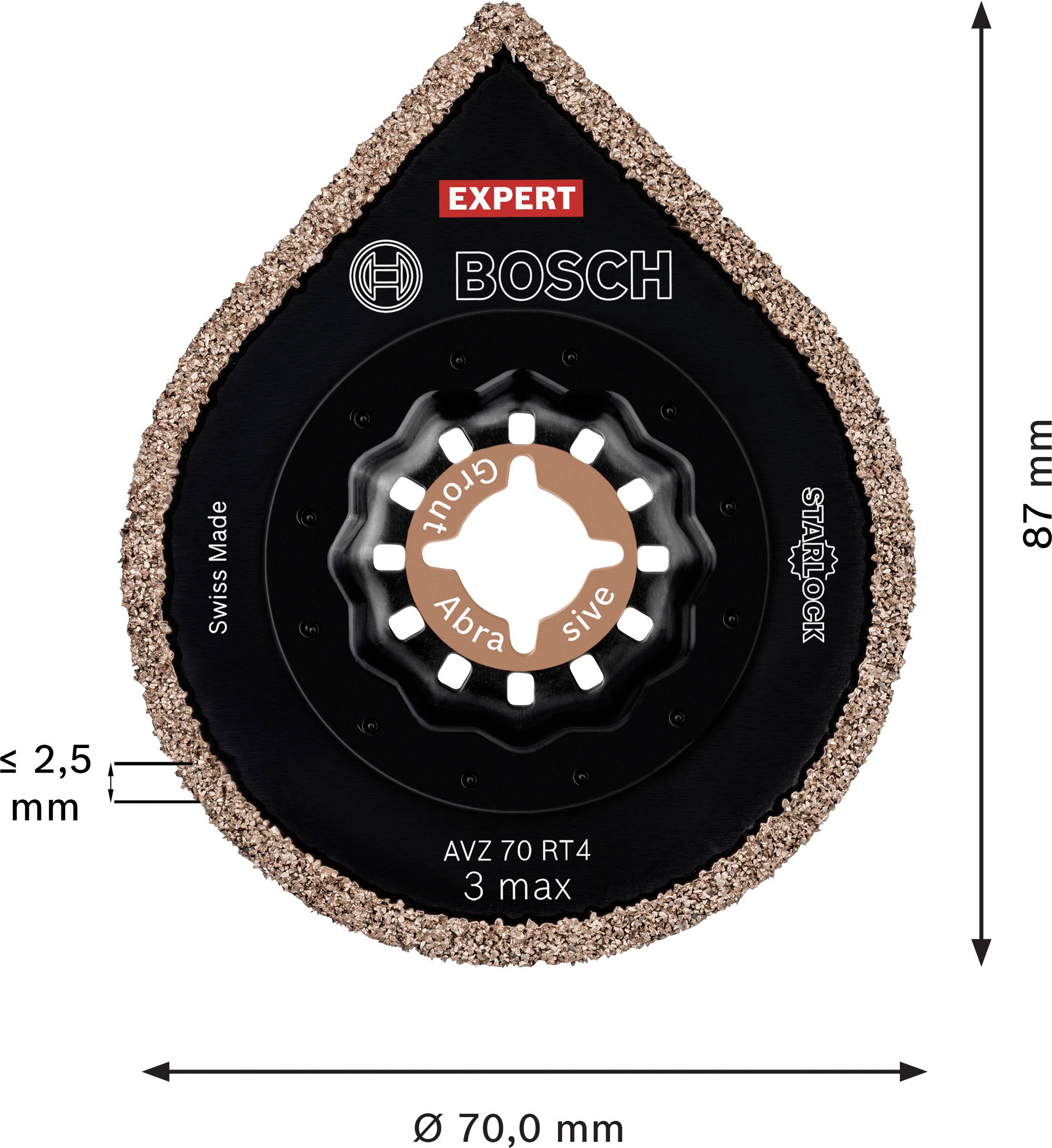 Bosch Schleifblatt 'Expert' für Mehrzweckschleifer, Form: Tropfen, Durchmesser: 70 mm, Höhe: 87 mm, Körnung: Grob, Swiss Made.