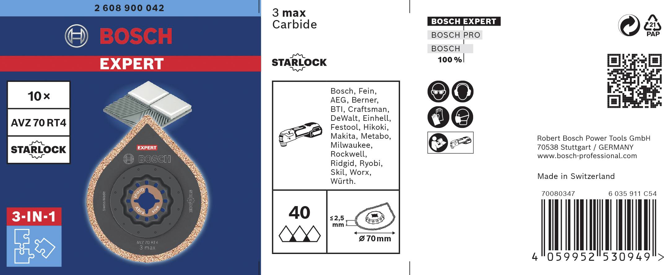 Bosch Expert Starlock Sägeblatt-Verpackung, 10 Stück, passend für verschiedene Markenwerkzeuge, hergestellt in der Schweiz.