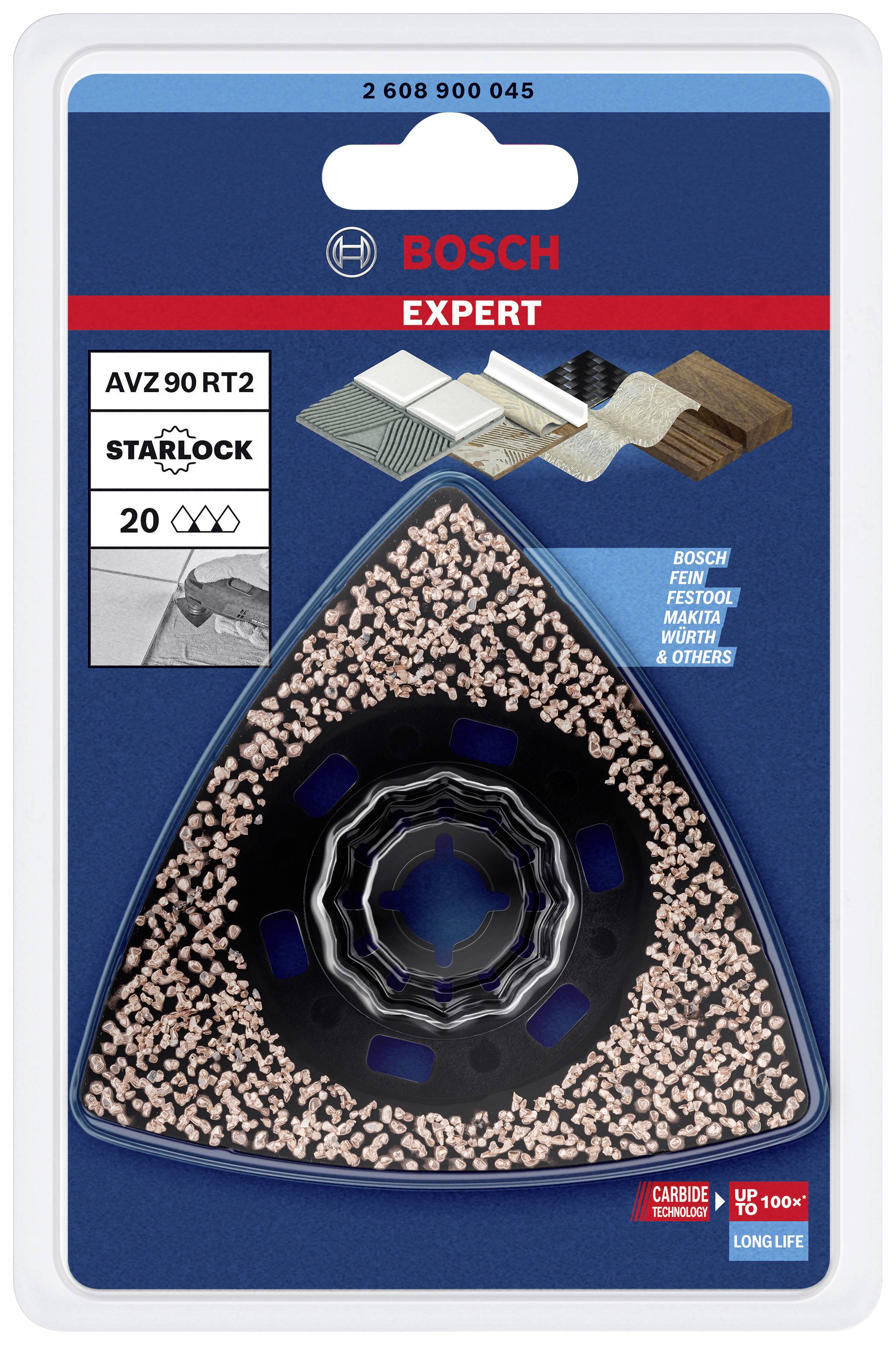 Dreieckiges Schleifblatt Bosch Expert AVZ 90 RT2 Starlock für Multiwerkzeuge, geeignet für Holz, Metall und Fliesen, Packung mit 20 Stück.