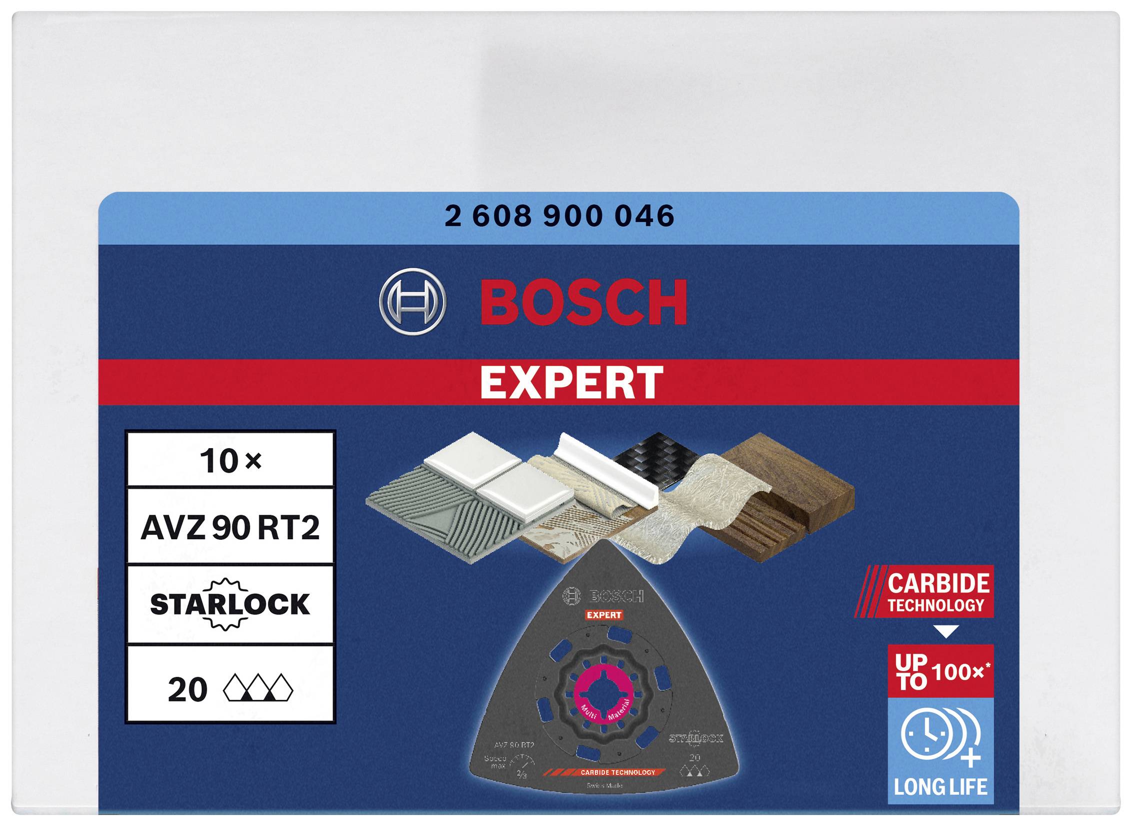 'Bosch Expert' Verpackung mit Starlock-Multitool-Blatt für Fliesen, Holz, Metall; 10 Stück; lange Lebensdauer.