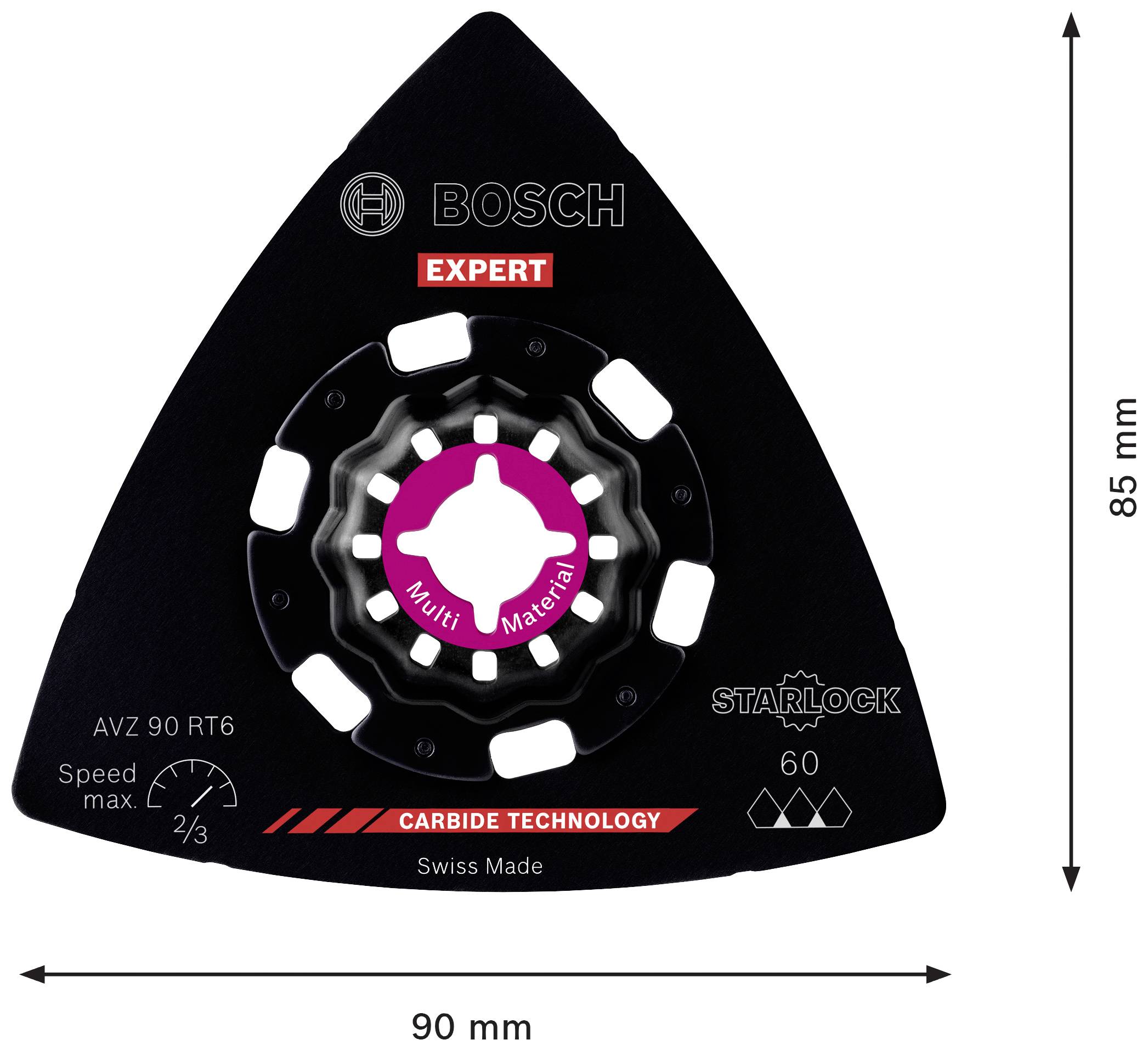 Dreieckige Sägeblattaufnahme von Bosch, 90 mm breit, 85 mm hoch, für Multi-Materialien, mit 