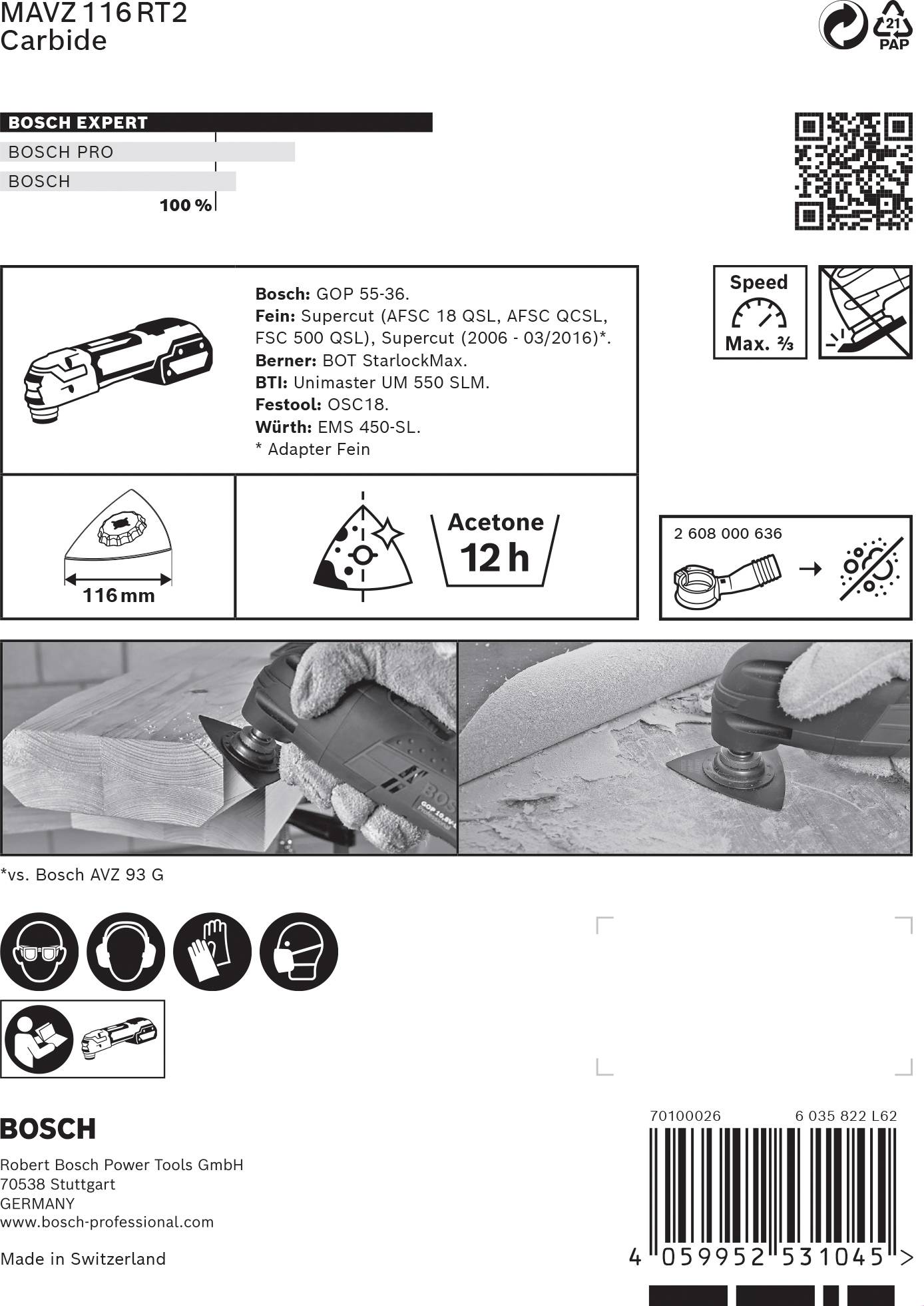 Bosch Accessories 2608900052 EXPERT Sanding Plate MAVZ 116 RT2 Carbide-RIFF Schleifplatte 1 Stück 1St.