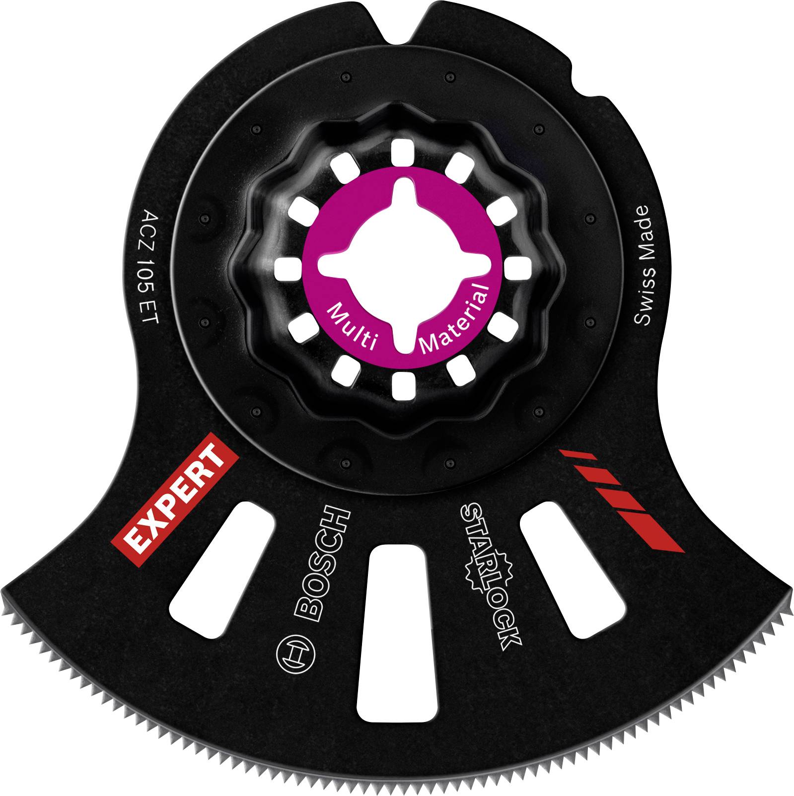 Kreissägeblatt von Bosch für Mehrmaterialeinsatz, markiert als 'EXPERT'. Entworfen für Starlock-Aufnahmen, hergestellt in der Schweiz.