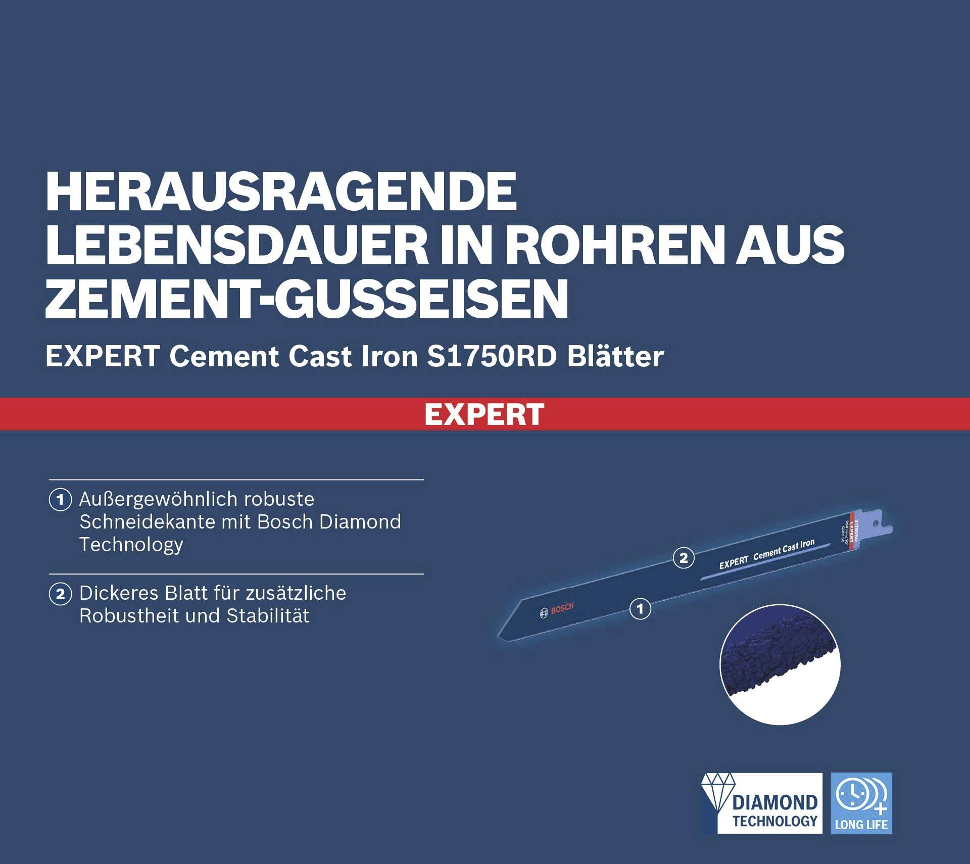 Bosch Accessories 2608900383 EXPERT ‘Cement Cast Iron’ S 1750 RD Säbelsägeblatt, 1 Stück Sägeblatt-Länge 250 mm 1 St.