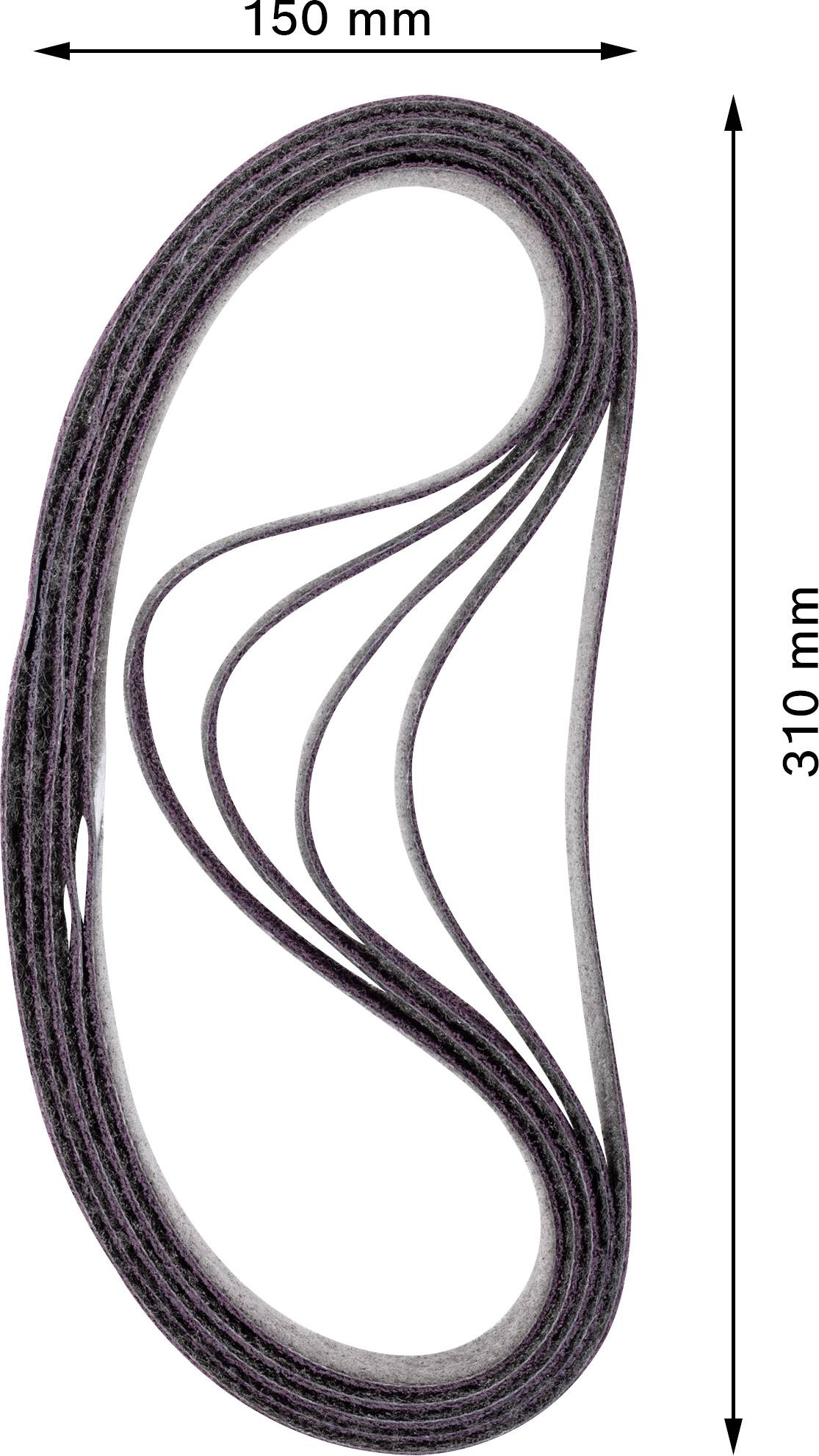 Schleifband in geschwungener Form, Länge 310 mm, Breite 150 mm.