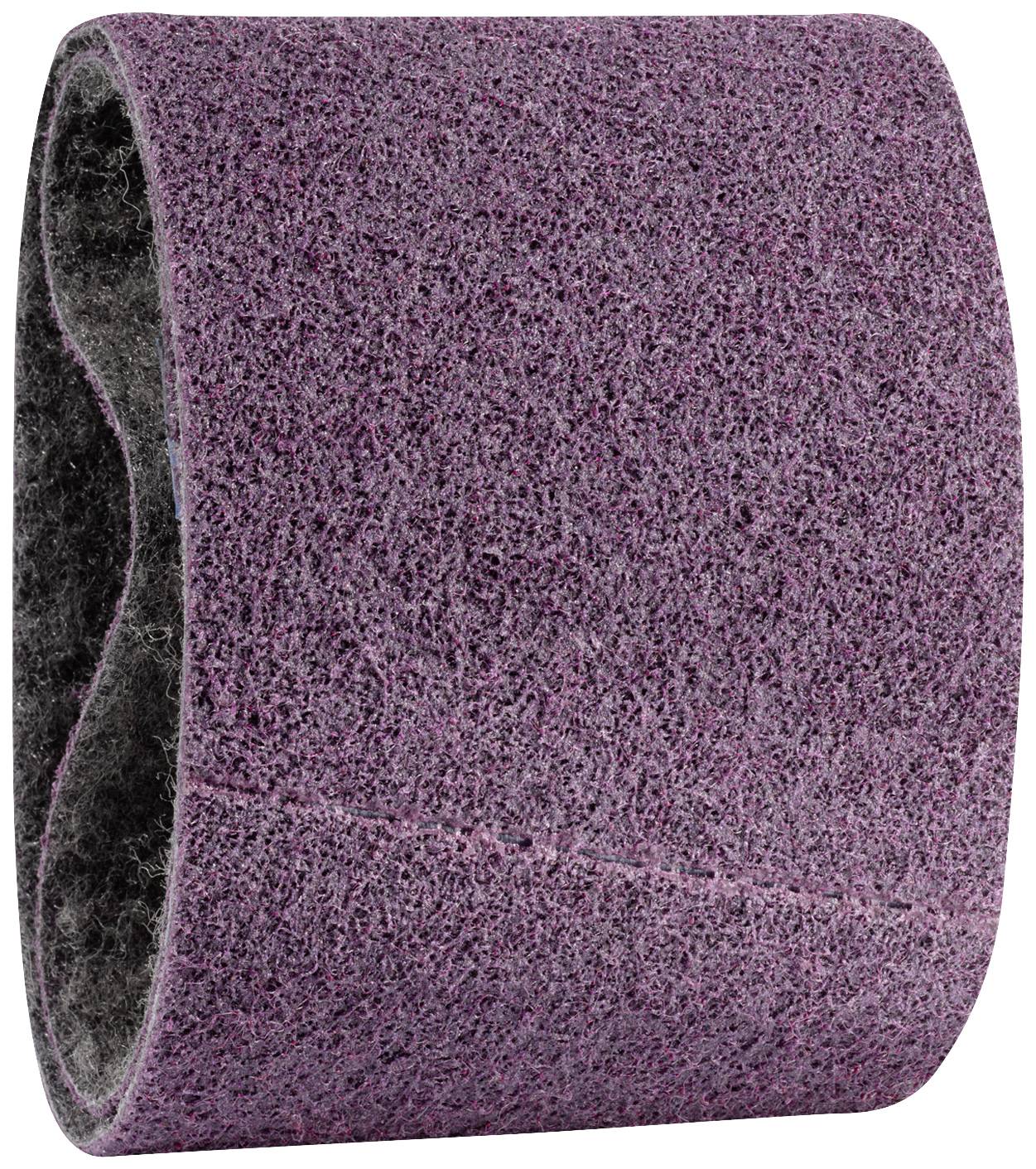 Ein lilafarbenes Schleifband mit einer groben Textur, das für die Bearbeitung von Materialien genutzt wird.