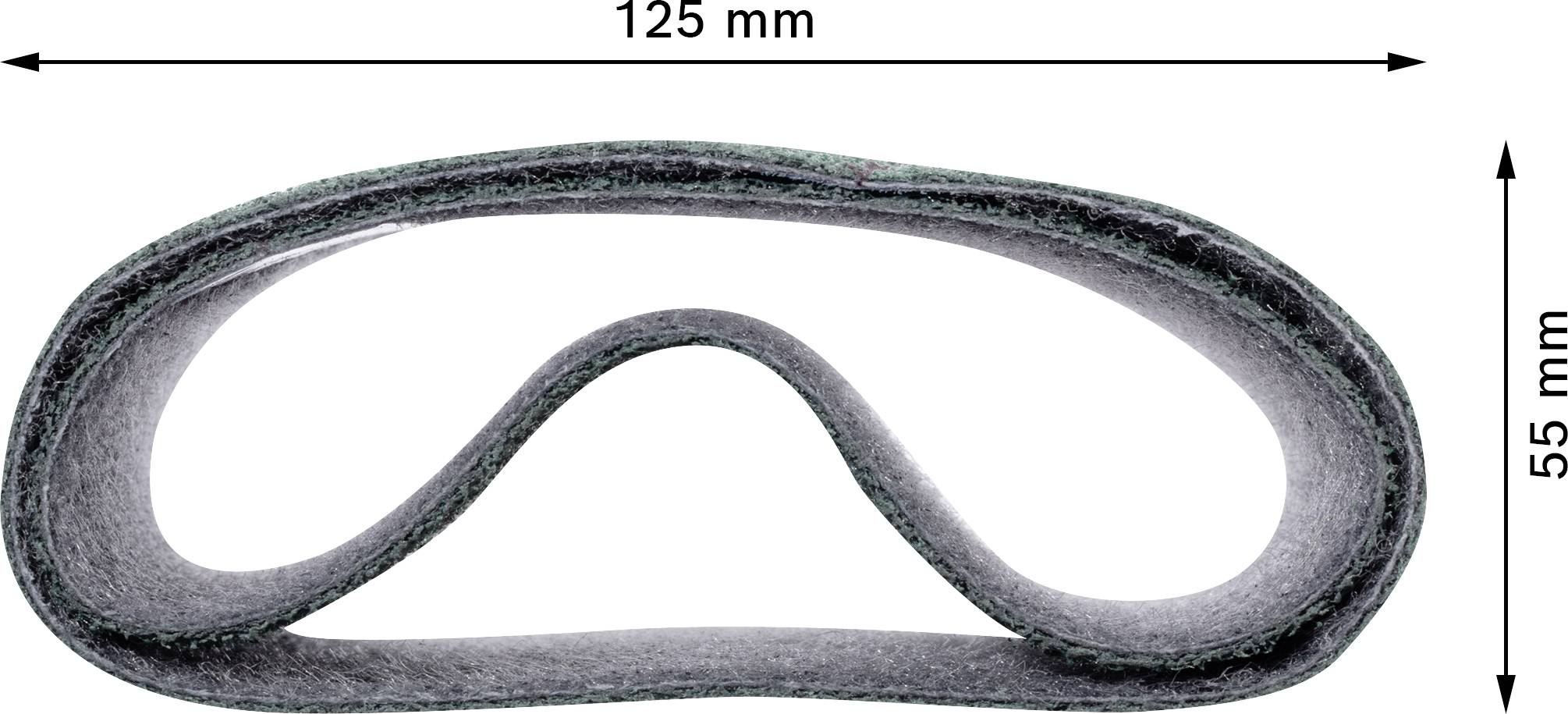 Schleifband in Ringform mit Abmessungen: 125 mm Breite, 55 mm Höhe.