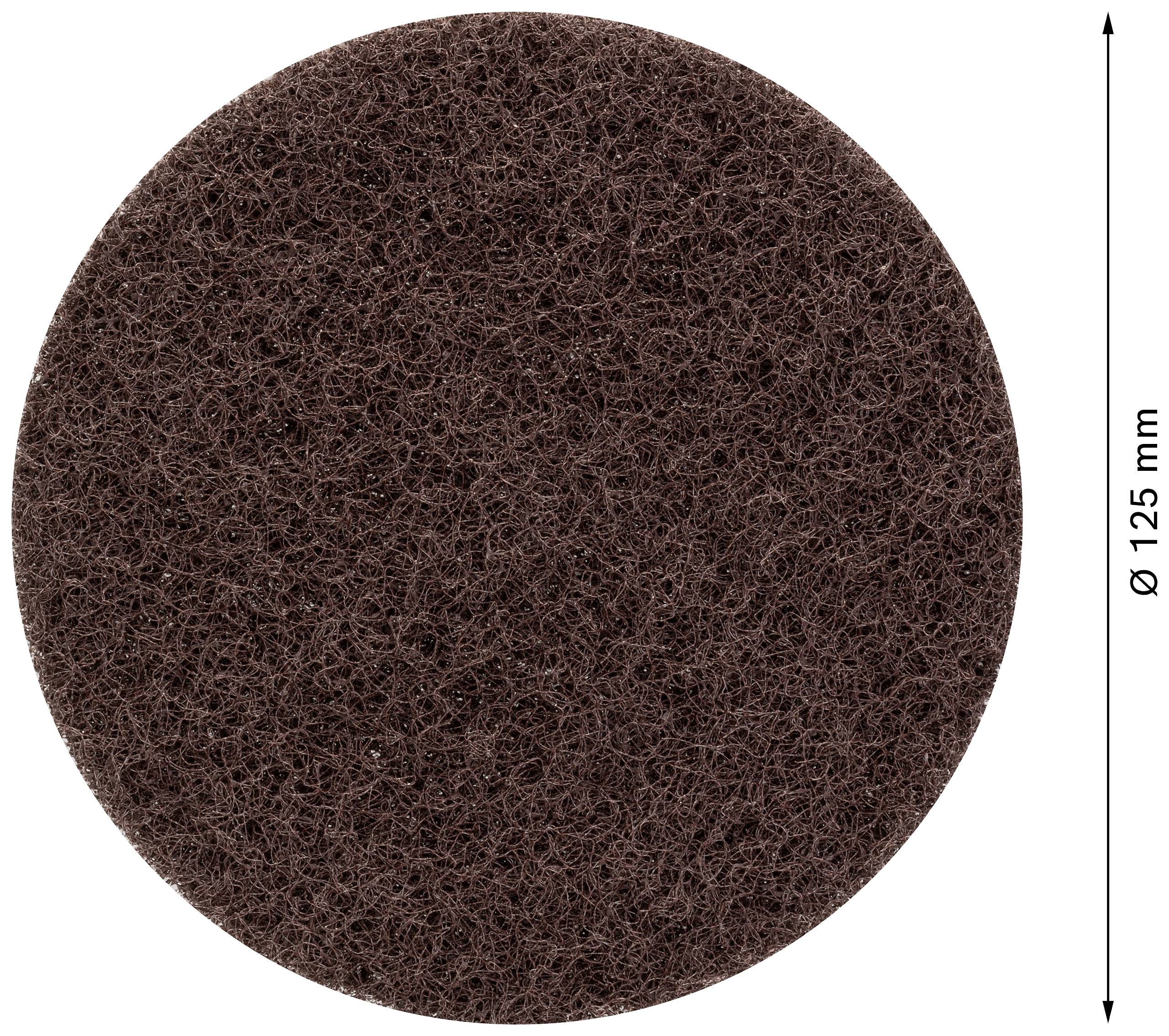 Eine runde braune Scheibe mit einem Durchmesser von 125 mm, aus einem grob strukturierten Material.