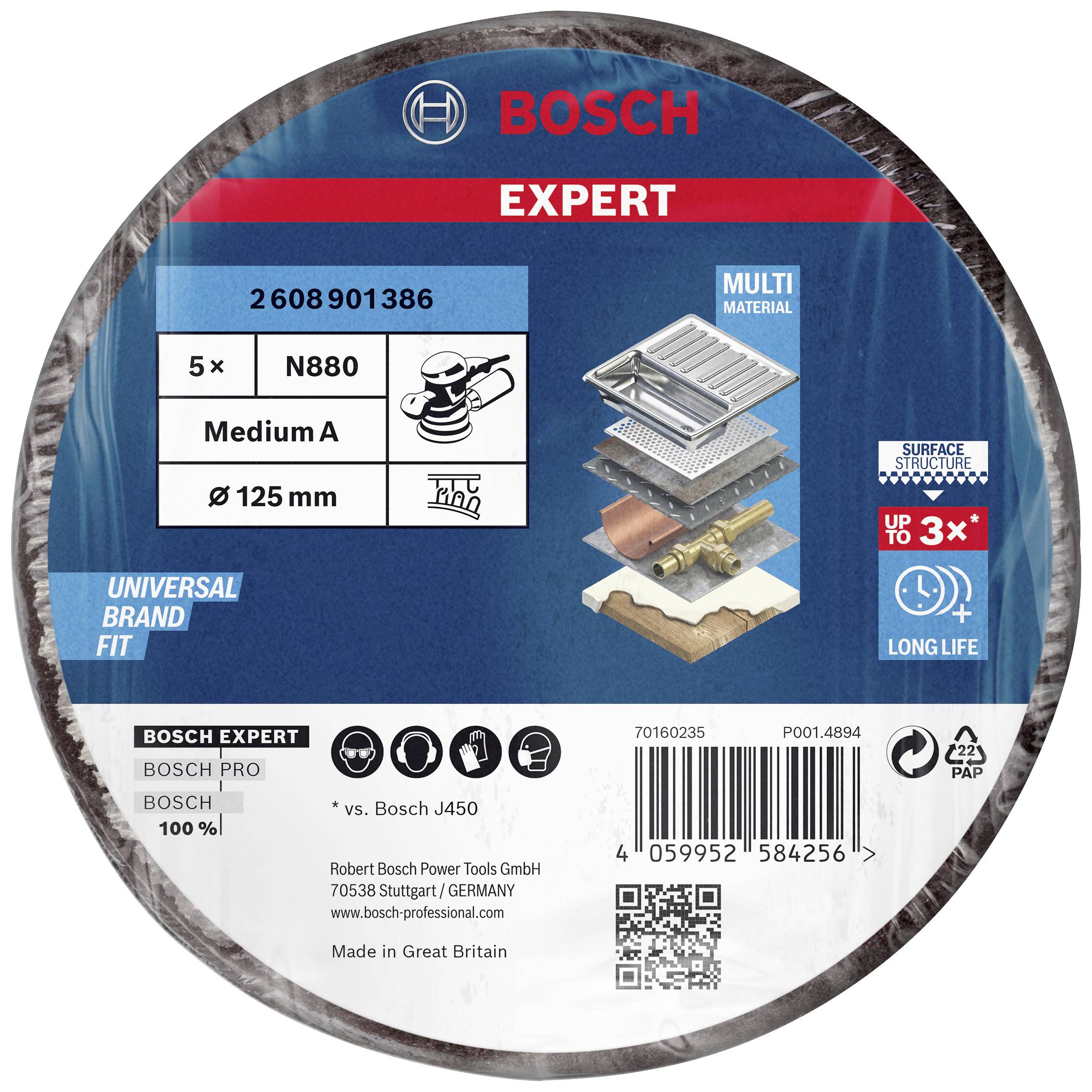 Bosch Accessories 2608901386 EXPERT N880 Vliesscheibe für Exzenterschleifer, 125 mm, mittel, 5-tlg. 5St.