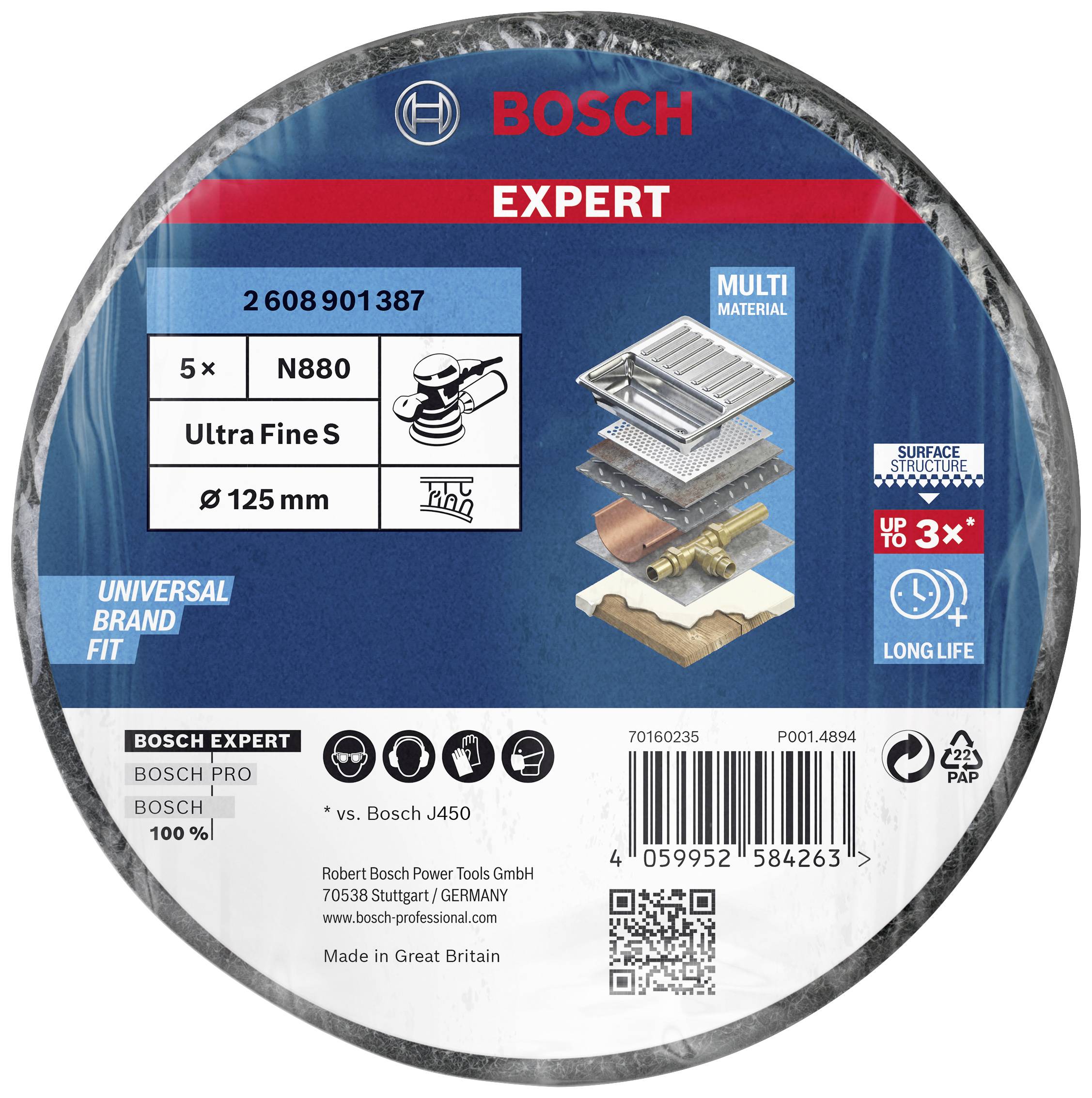 Bosch Accessories 2608901387 EXPERT N880 Vliesscheibe für Exzenterschleifer, 125 mm, fein, 5-tlg. 5St.