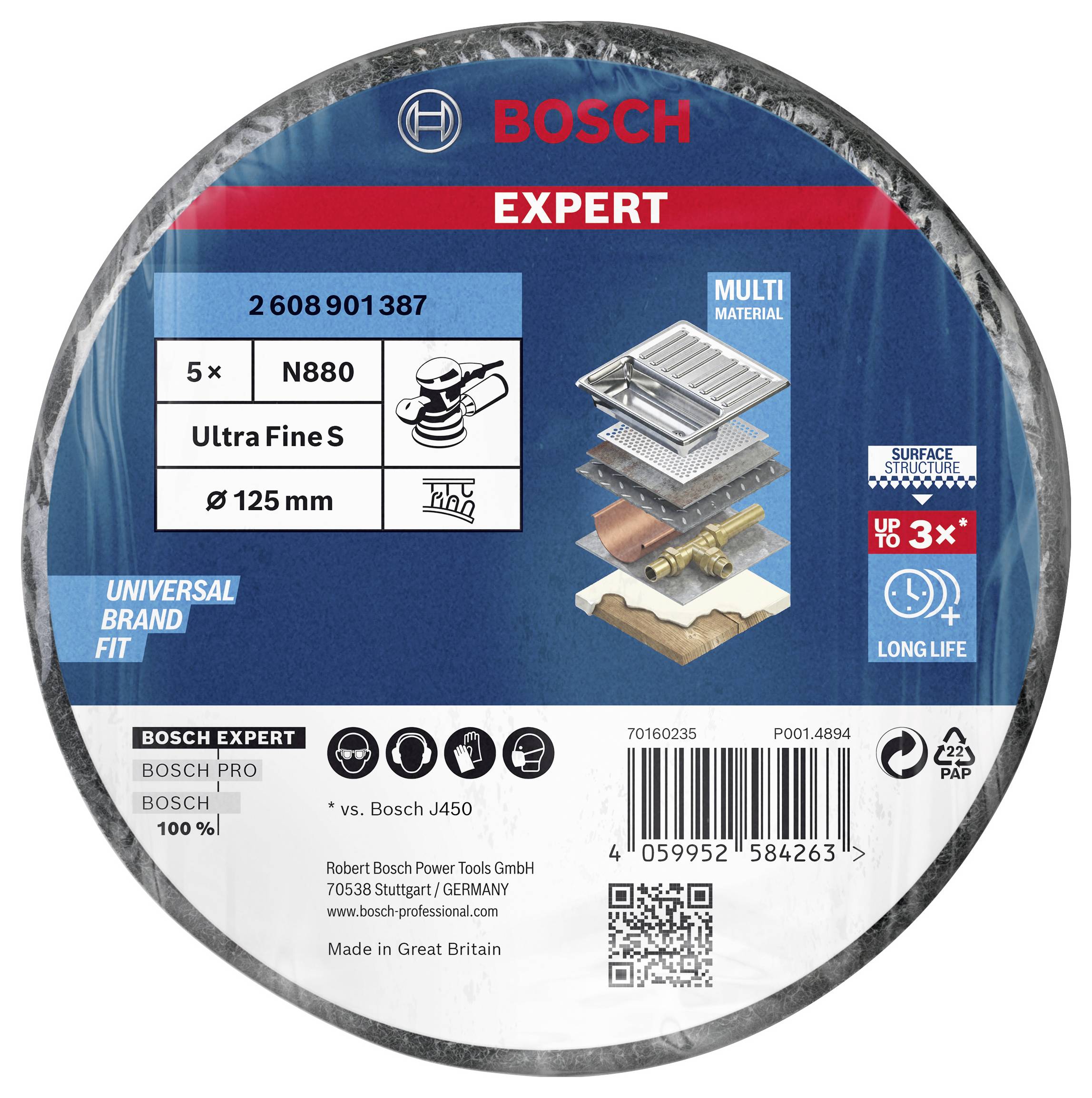 Bosch Accessories 2608901387 EXPERT N880 Vliesscheibe für Exzenterschleifer, 125 mm, fein, 5-tlg. 5St.