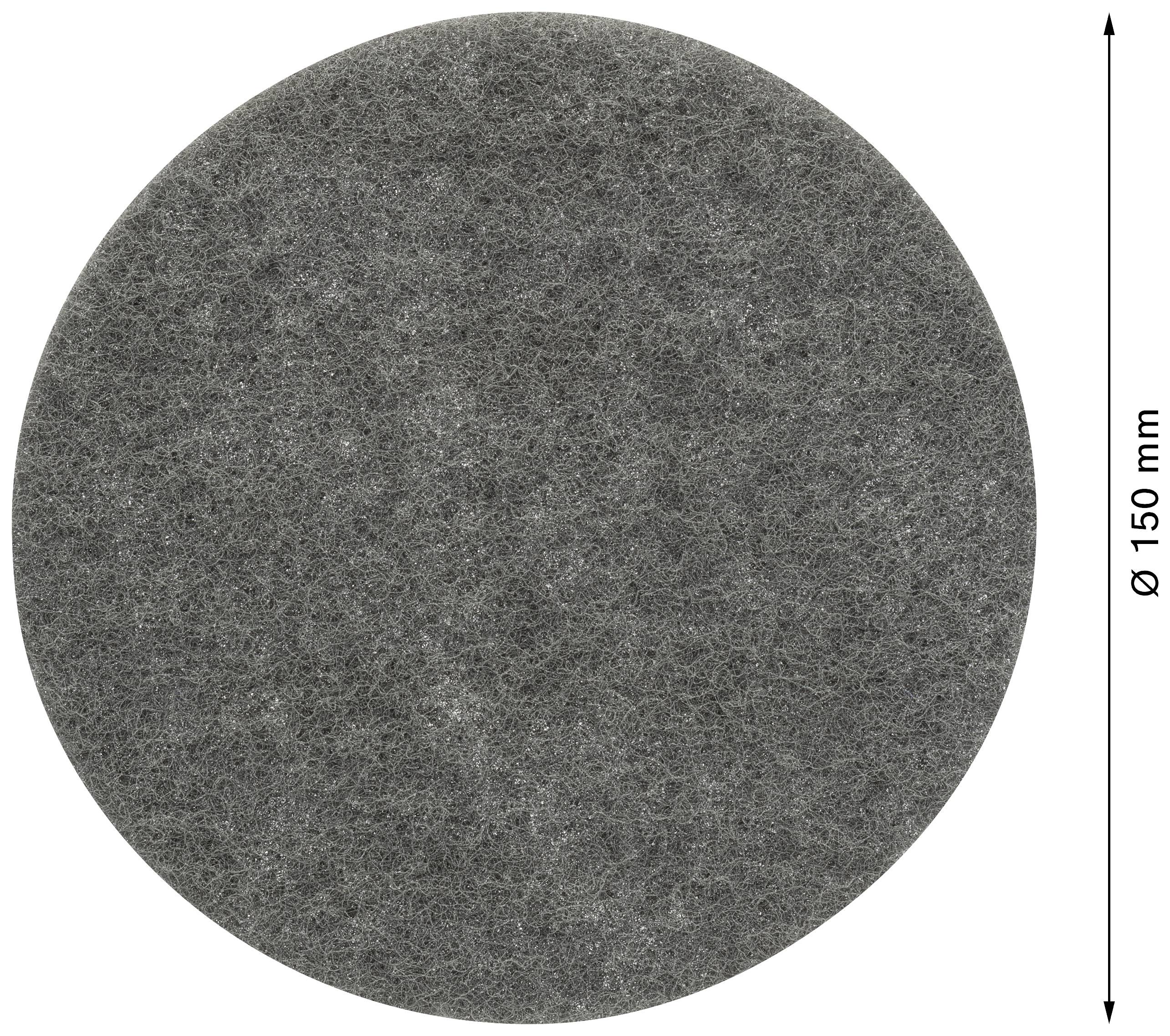 Grauer, runder Filzkreis mit einem Durchmesser von 150 mm, der als Unterlage oder Schutzfläche dient.