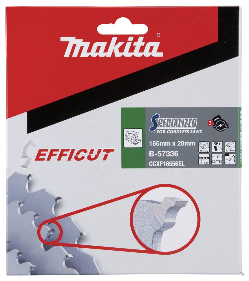 Makita Efficut 165 mm Sägeblatt-Verpackung für kabellose Sägen. Merkmale der Marke 