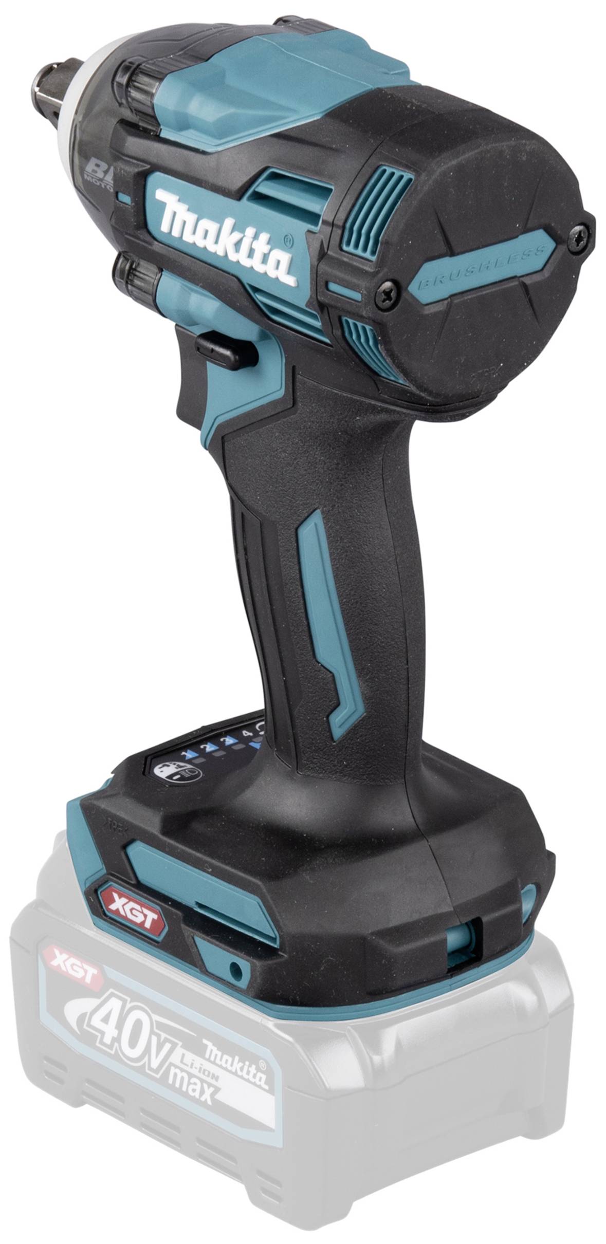 Akkuschlagschrauber mit blau-schwarzem Design von Makita. 40V Max, XGT Serie.
