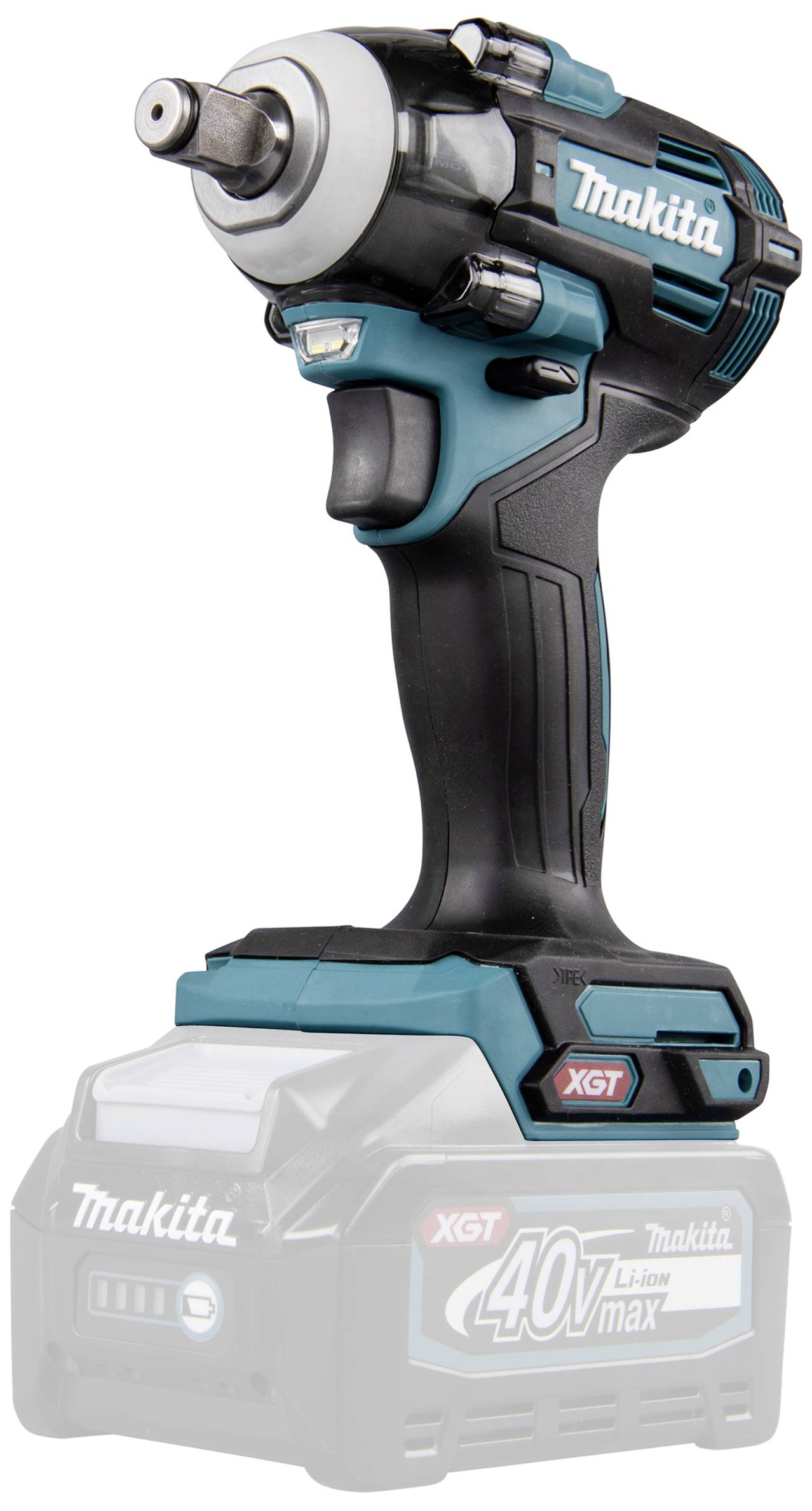 Kabelloser Makita-Schlagschrauber mit ergonomischem Griff und XGT 40V Max Akku. Ideal für schwere Befestigungsarbeiten.