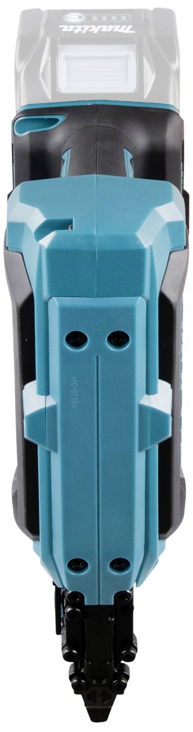 Akku-Nagler mit blau-schwarzem Gehäuse, von oben betrachtet.