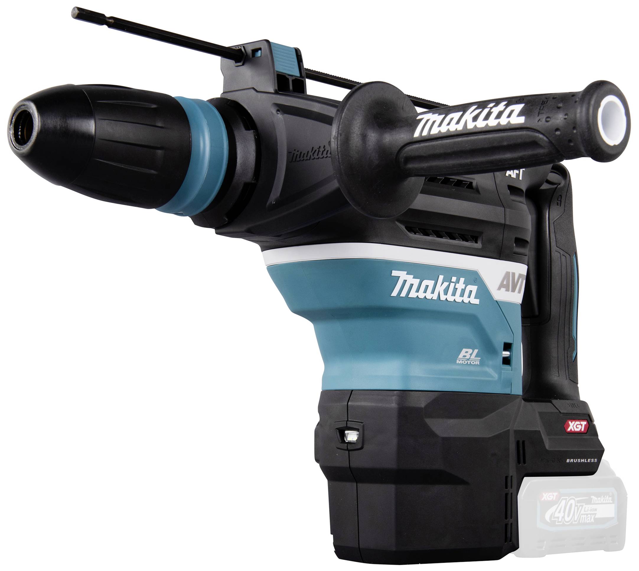 Makita Bohrhammer, kabellos, schwenkbarer Handgriff, kraftvoller Bohrkopf, blaue und schwarze Farbgebung, XGT-Serie.