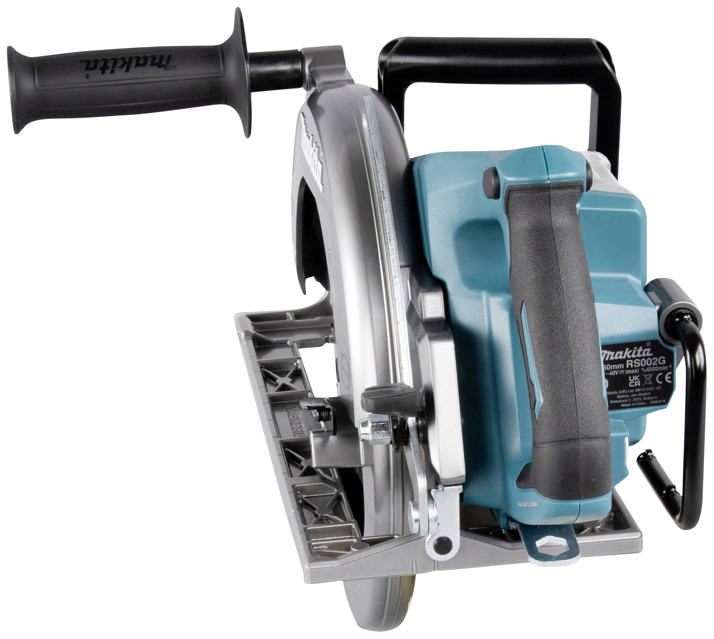 Elektrowerkzeug: Handkreissäge in blau-grau mit Griffen und Sägeblatt, geeignet für handgeführtes Schneiden von Holzmaterialien.