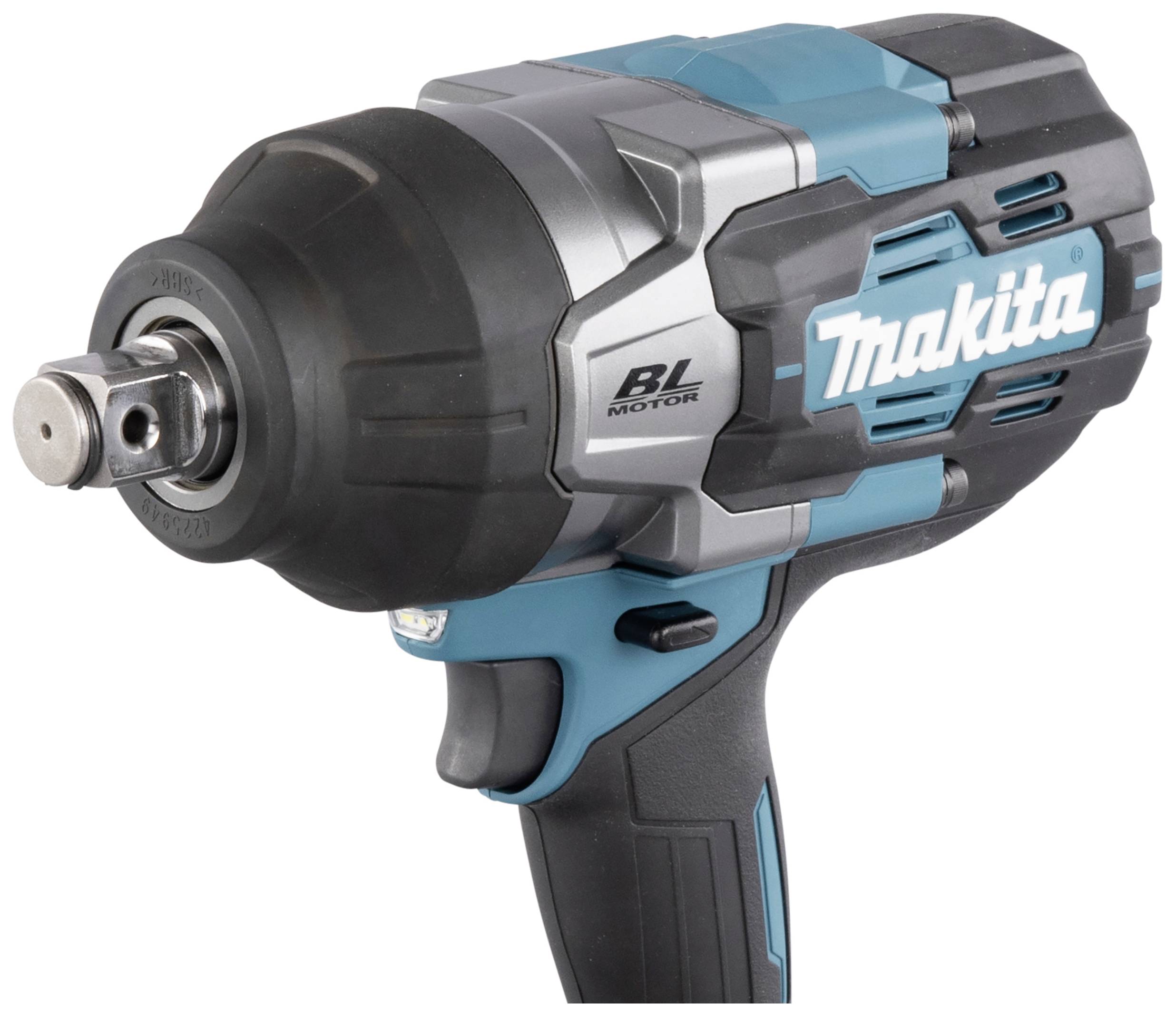 Akkuschlagschrauber mit blau-schwarzem Gehäuse und silbernen Akzenten, mit der Aufschrift 'Makita' und 'BL Motor'. Einsatz in der Bau- oder Montagearbeit.