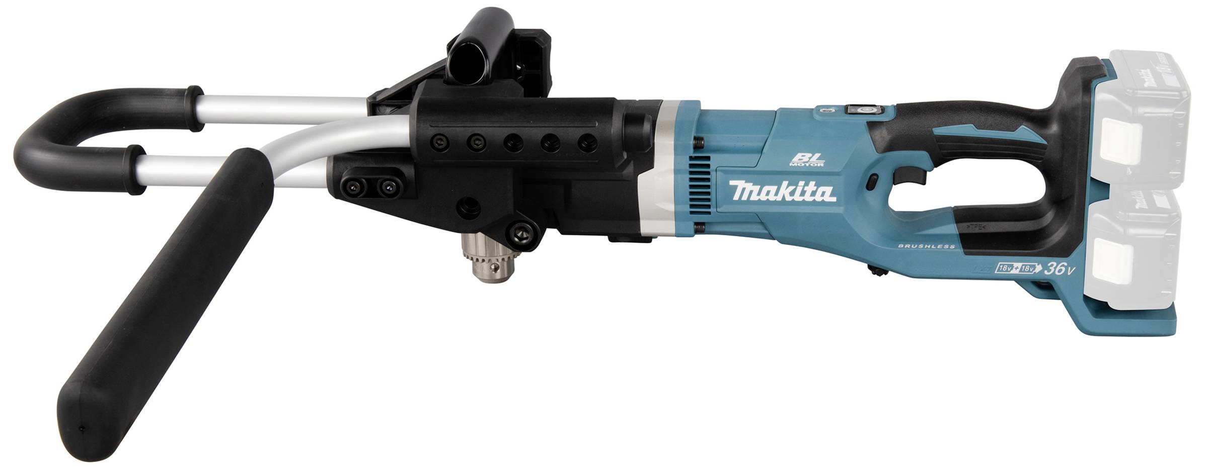 Akku-Rohrschneider mit zwei Griffen, blau-schwarzes Design, doppelte Akkufächer, geeignet zum Schneiden von Rohren in Bauprojekten.