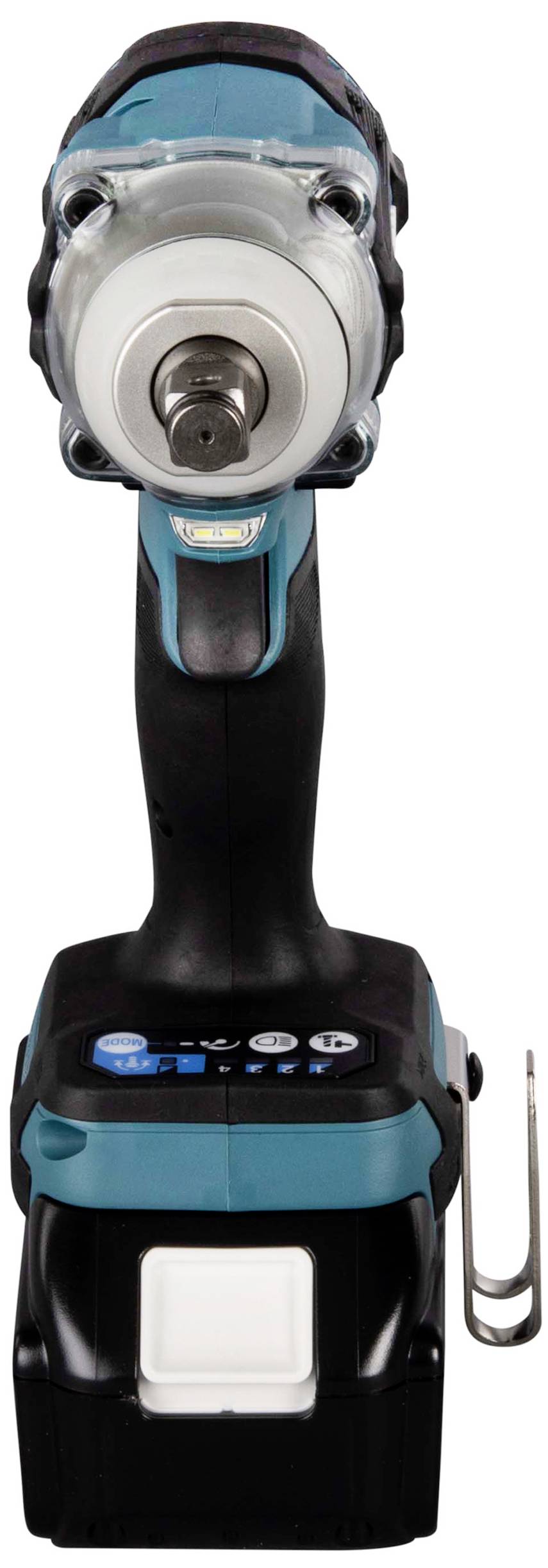 Akkuschlagschrauber mit blau-schwarzem Griff und Metallkopf, vorne abgebildet. Geeignet zum Festziehen von Schrauben in Bauprojekten.