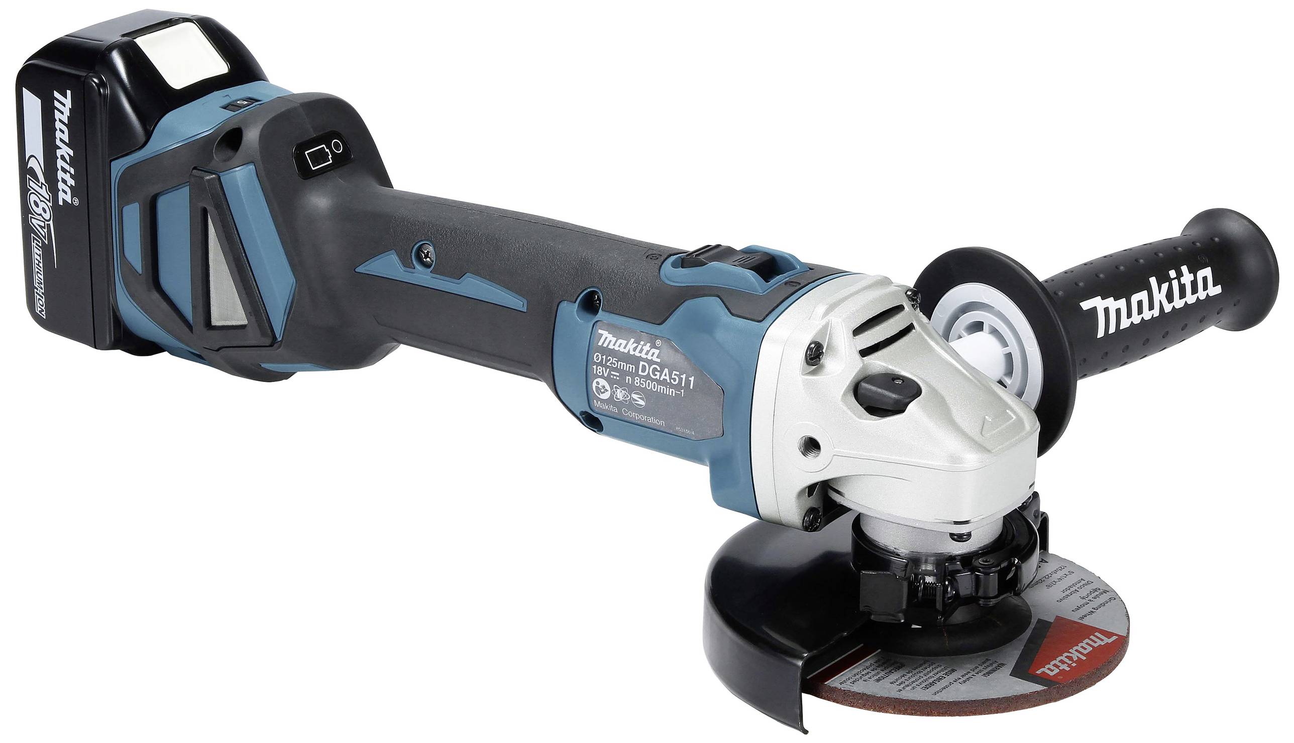 Makita DGA511RTJ Akku-Winkelschleifer 125 mm inkl. 2. Akku, inkl. Ladegerät, inkl. Koffer 18 V 5 Ah