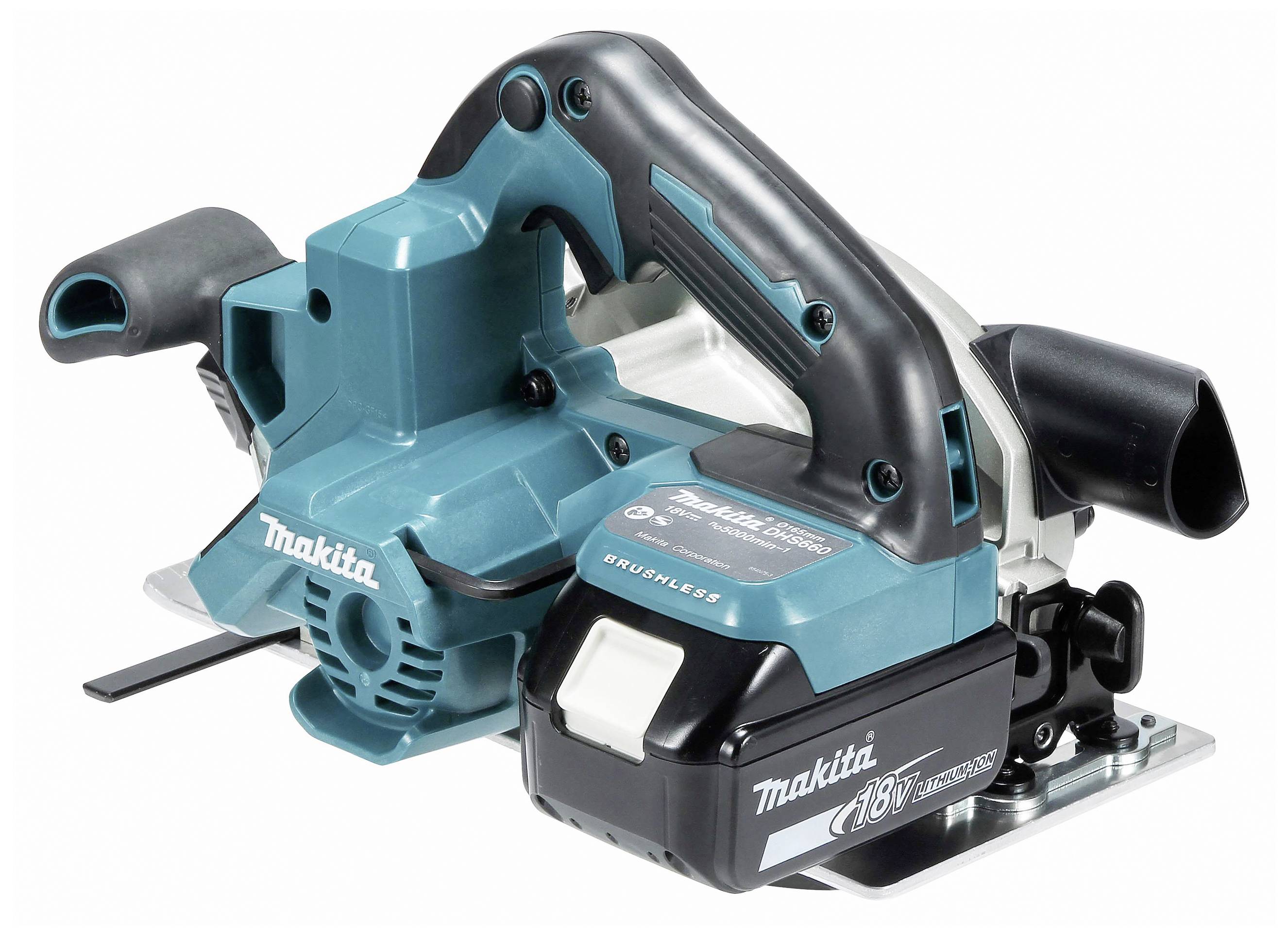 Kabelloser Handhobel in Blau mit schwarzem Griff, firmiert mit 'Makita 18V'.