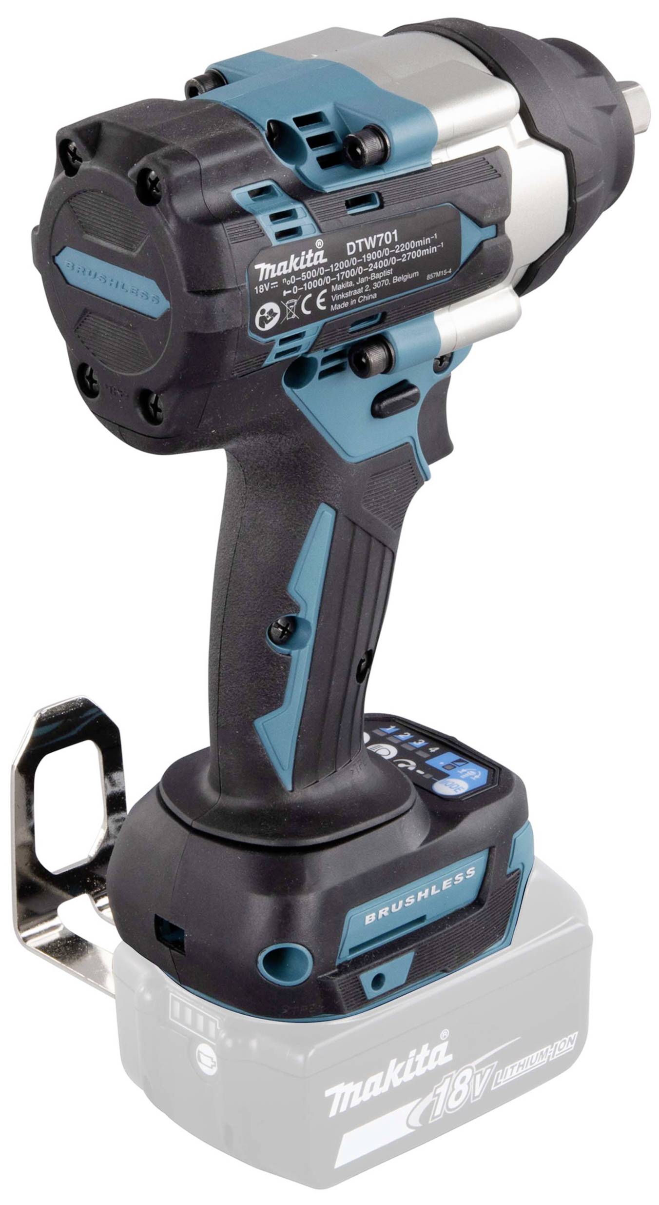 Ein kabelloser Schlagschrauber von Makita mit 18V Akku, blau-schwarz, kompakt und ergonomisch gestaltet für effizientes Arbeiten.